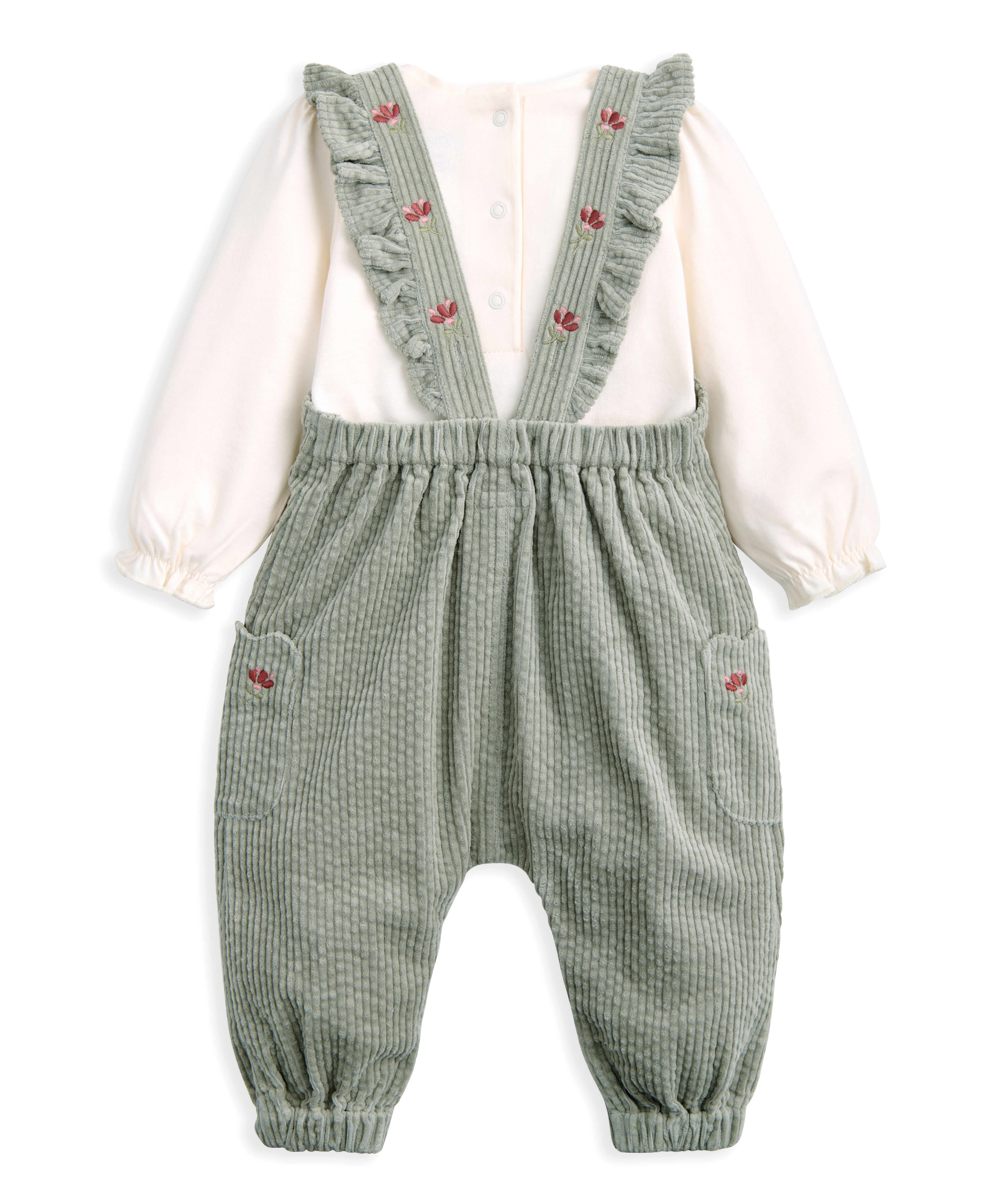 Embroidered Cord Dungarees & Bodysuit Set (2 Pieces) - Green image number 3