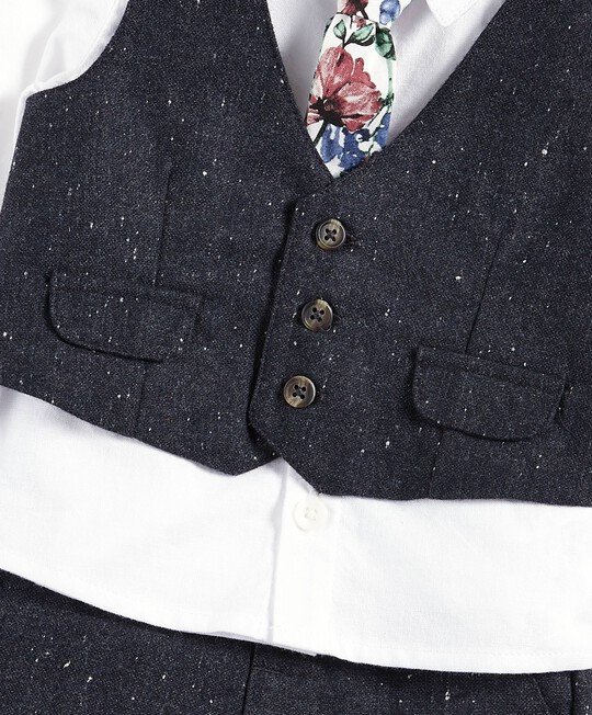 Navy Floral Waistcoat, Shirt, Tie & Trousers Set image number 5