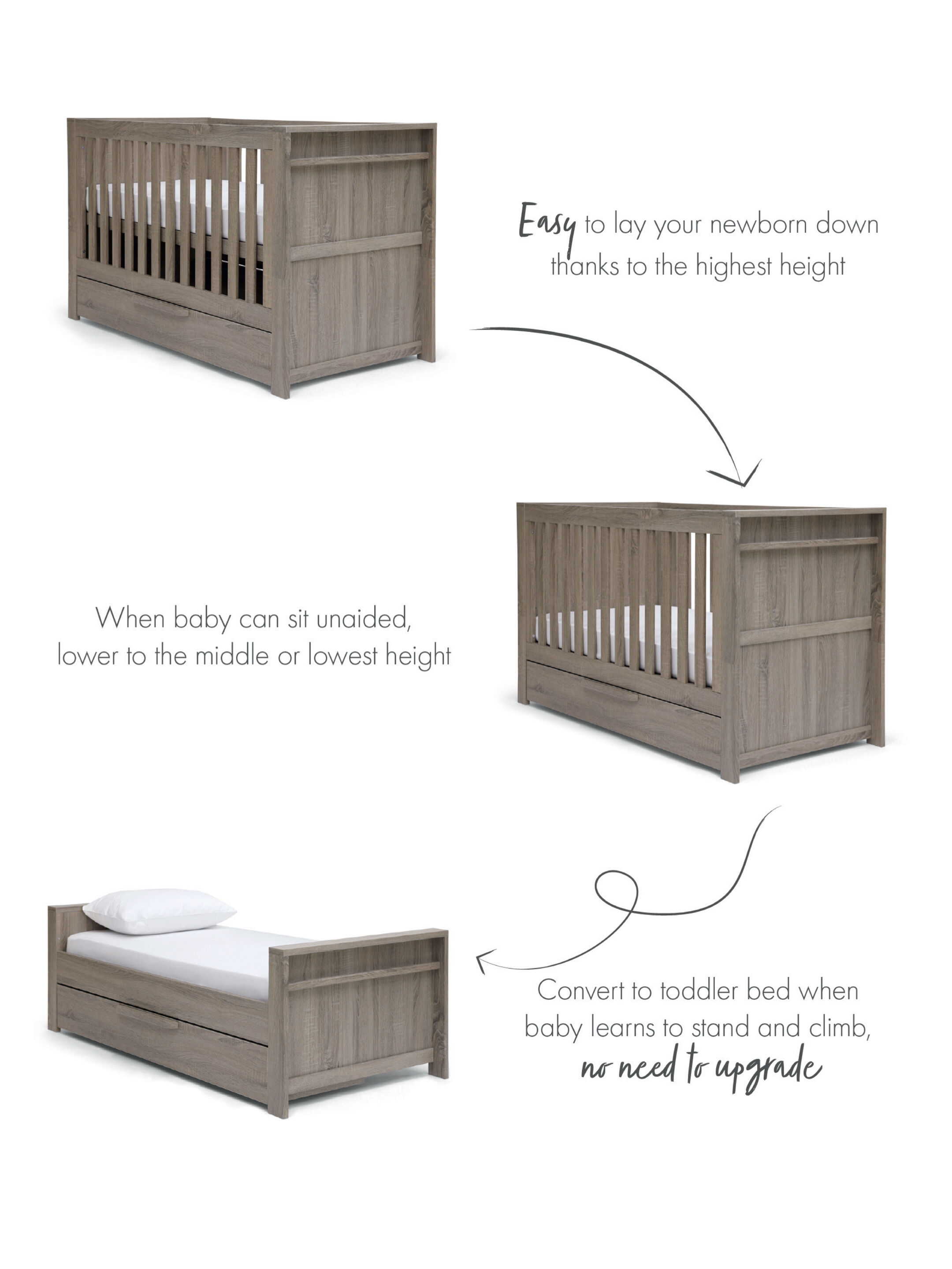 Franklin Convertible Cot & Toddler Bed 3 in 1 - Grey Wash image number 5