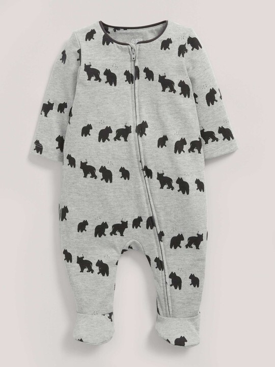 Bear Print Zip Detail All-In-One Grey- New Born image number 1