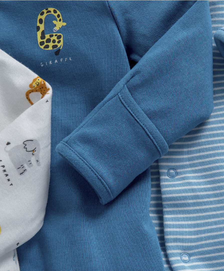 Animal Alphabet Jersey Cotton Sleepsuits 3 Pack image number 3