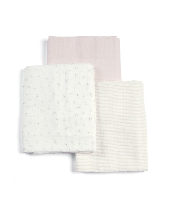 Welcome to the World Floral Muslin Squares (Pack of 3) - Floral & Pink image number 1