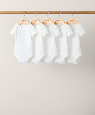 5 pack White Organic Short-sleeved Bodysuits