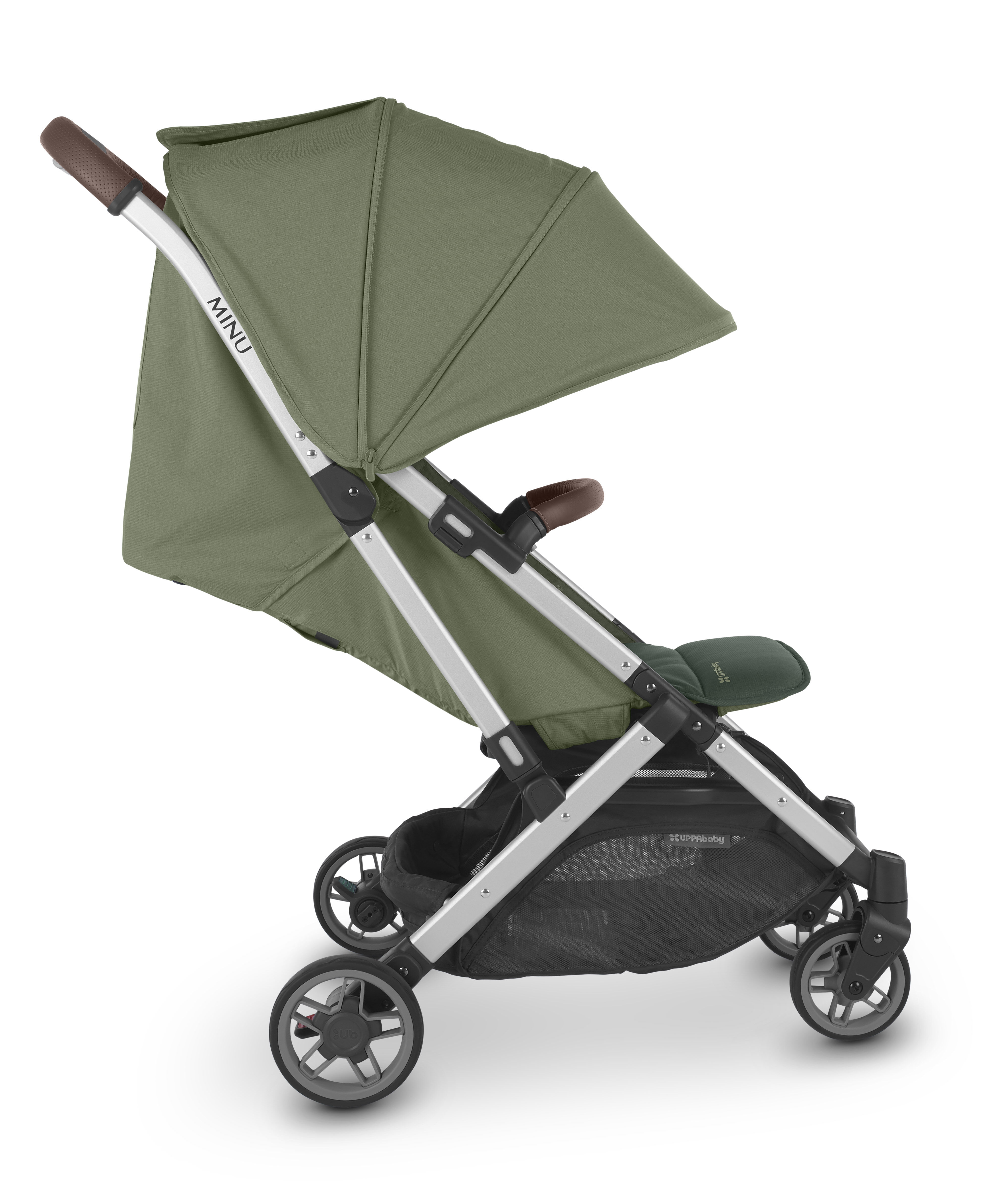 Minu V2 Stroller - Emelia - Sage Green M&eacute;lange | Silver Frame | Chestnut Leather image number 2