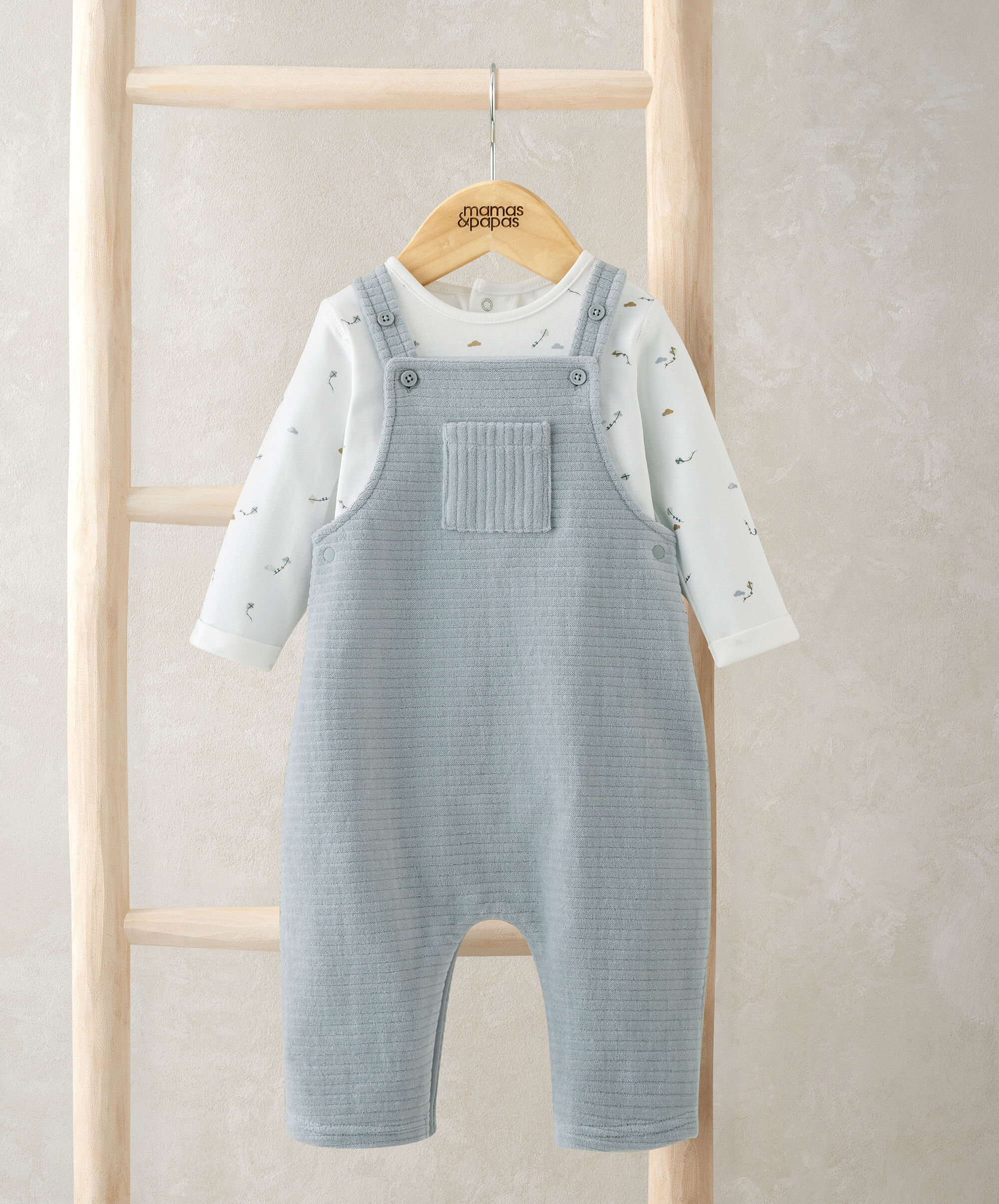 Kite Print Bodysuit &amp; Velour Dungarees Set