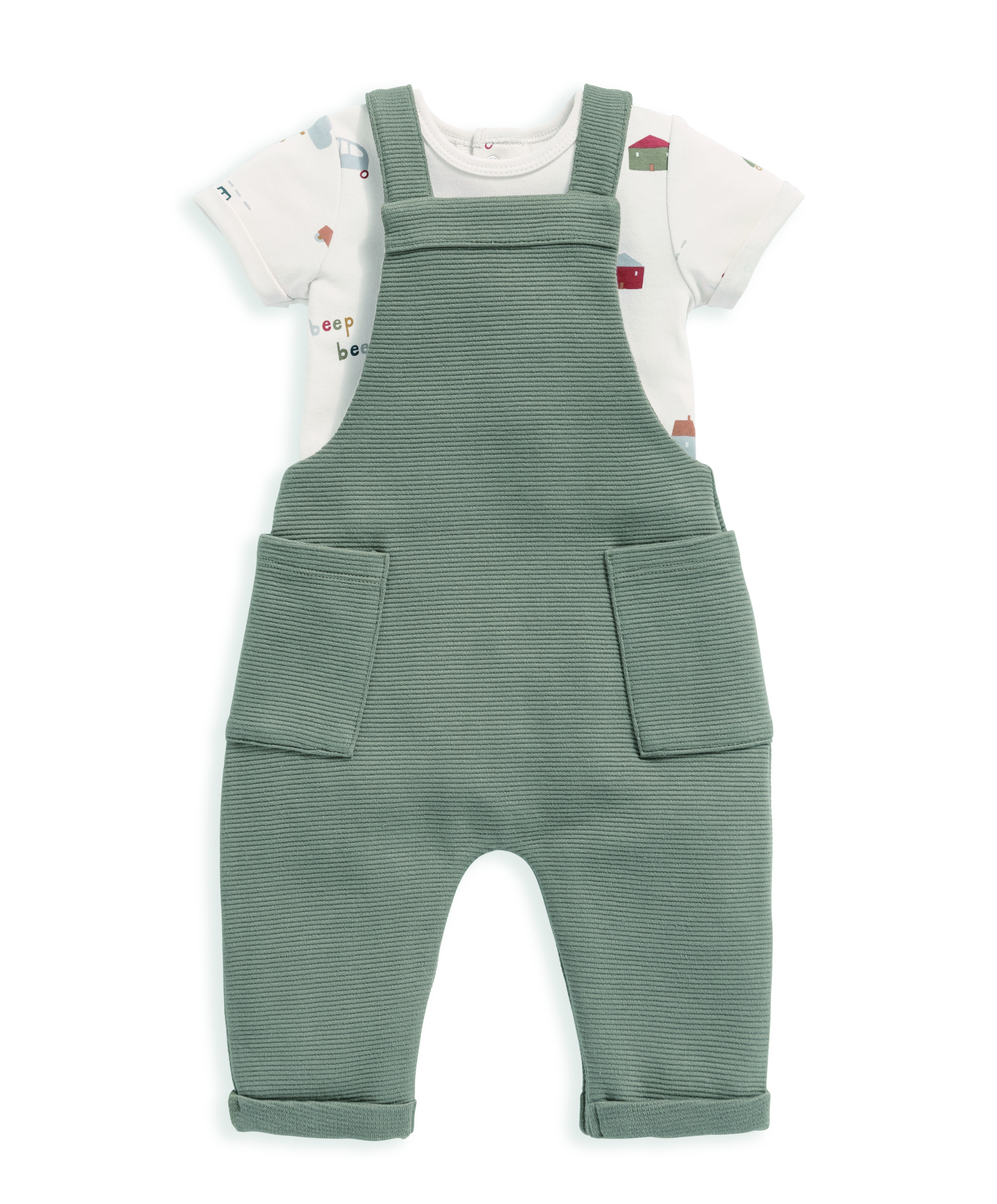 Transport Print Bodysuit & Dungaree Set image number 2