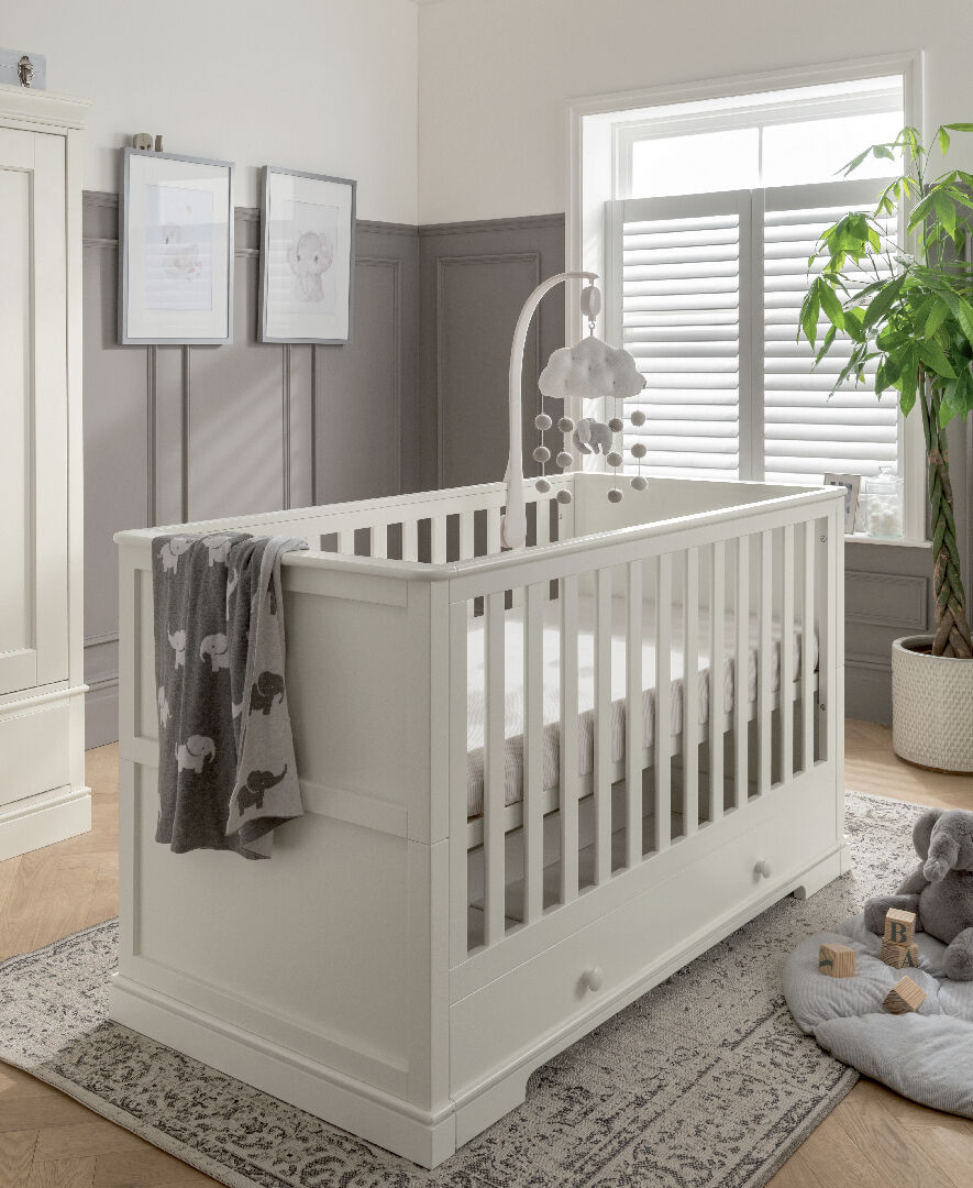 Oxford Wooden Cot &amp; Toddler Bed with Storage - White