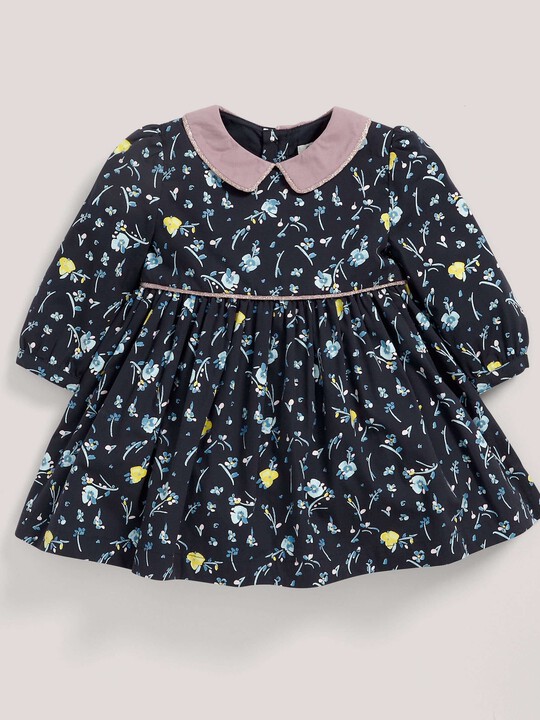 Floral Print Cotton Dress with Collar Navy- 2-3 yrs image number 3