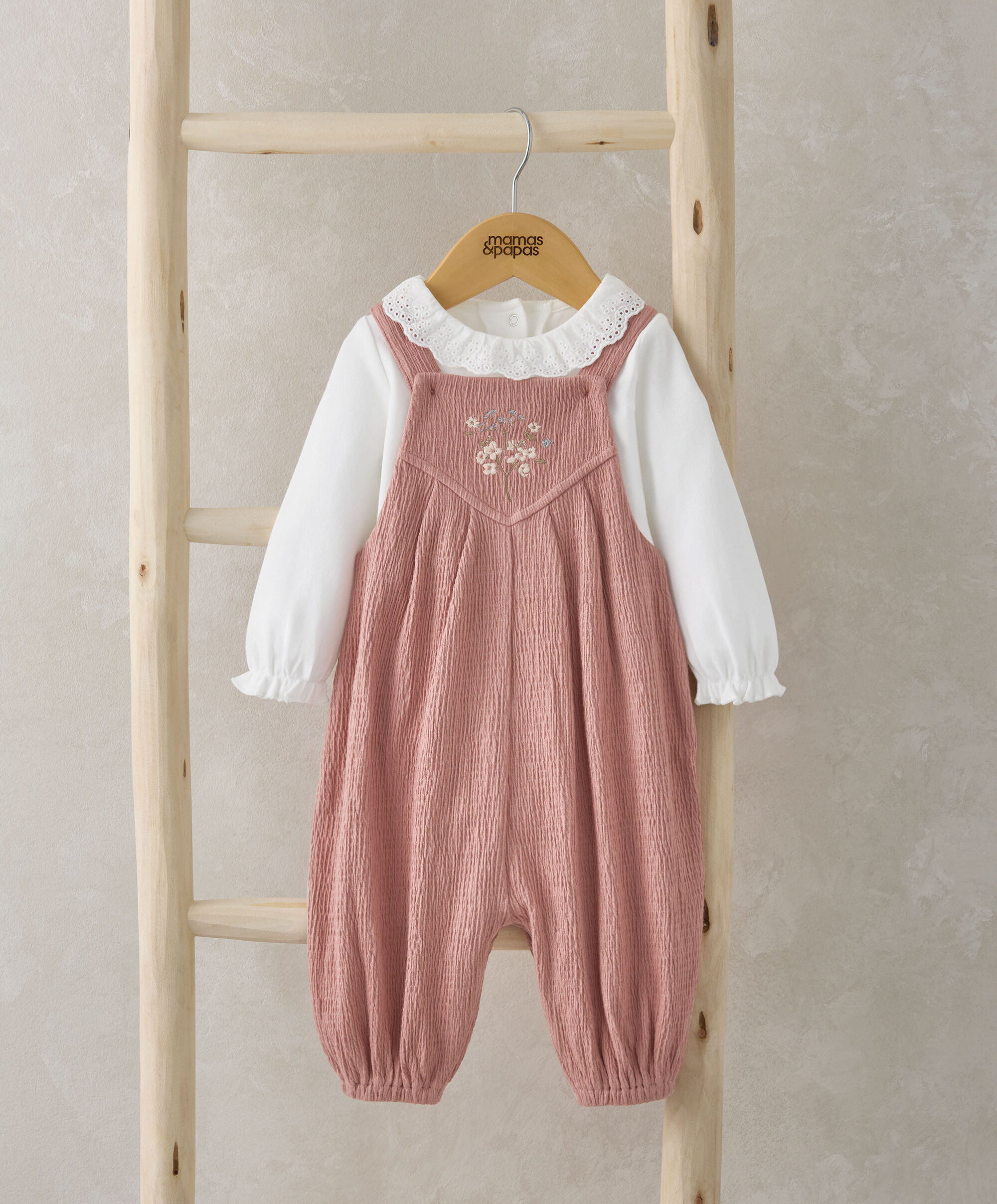 Crinkle Dungarees & Bodysuit Outfit Set - Pink image number 1