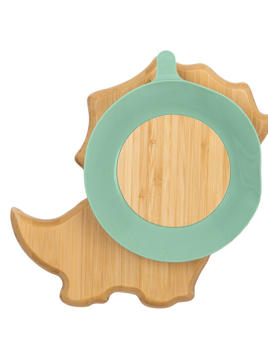 Citron Organic Bamboo Plate Suction + Spoon Dino Pastel Green image number 2