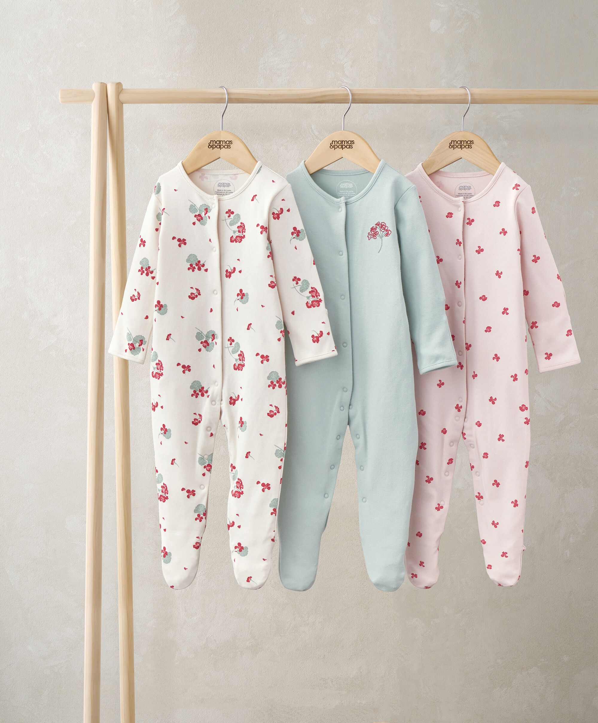 3 Pack Geranium Sleepsuits