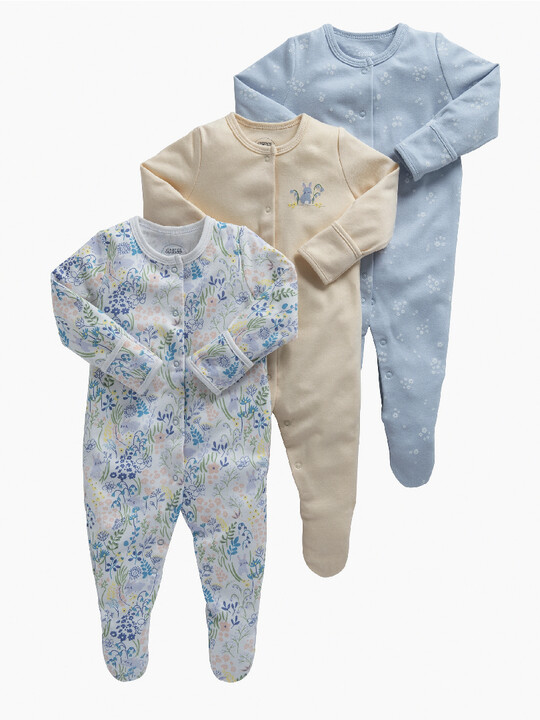 Floral Bunny Jersey Cotton Sleepsuits 3 Pack image number 1