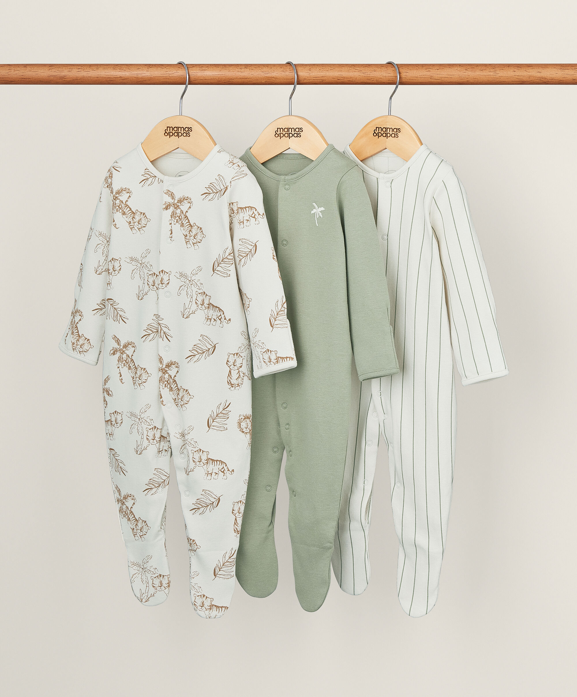 Jungle Sleepsuits (Pack of 3) - Beige image number 1