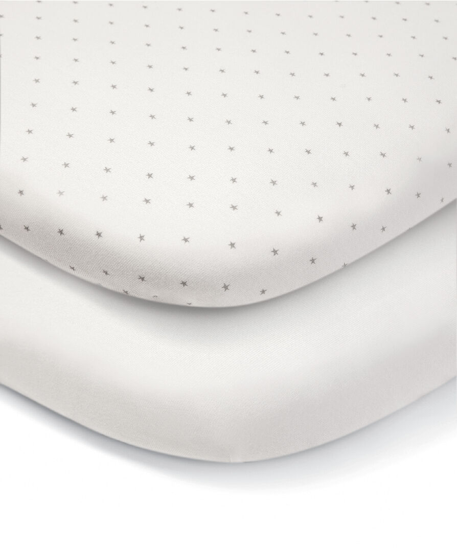 Lua Bedside Crib Bundle Grey with Mattress Protector & Fitted Sheets - Star / White image number 4