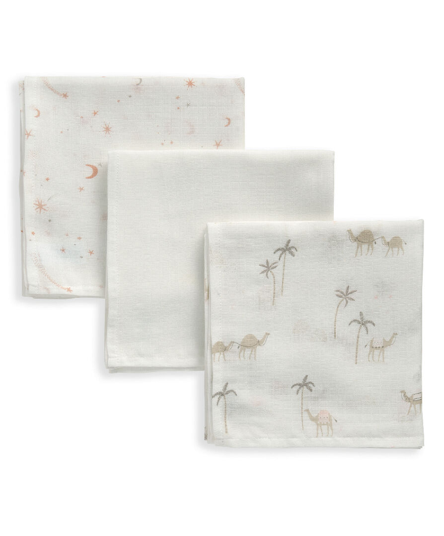 3 Pack Muslin Squares Camel Pink