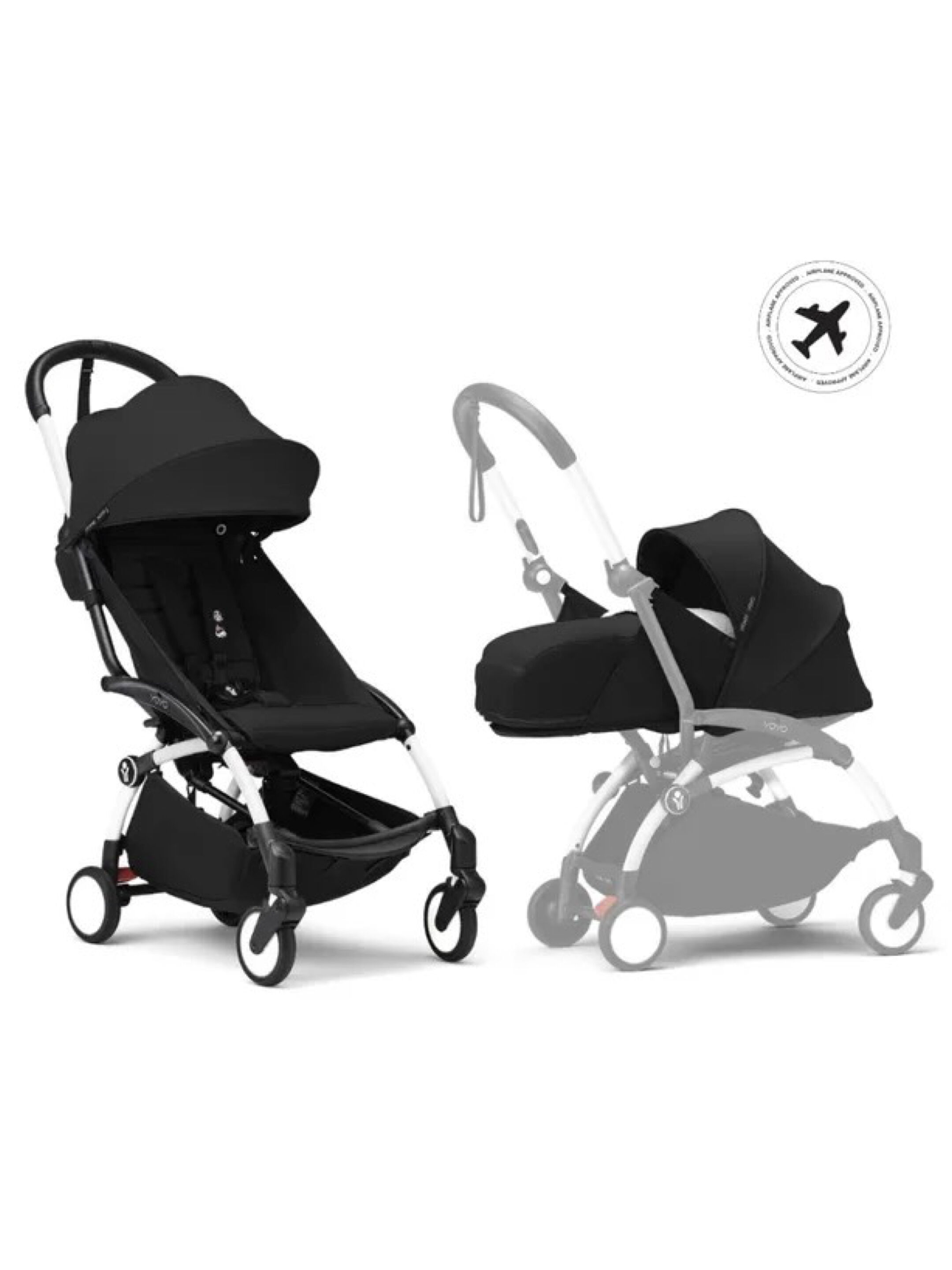 Stokke YOYO3 Full Stroller with White Frame, 0+ Newborn and 6+ Color Pack - Black (3 pieces) image number 1