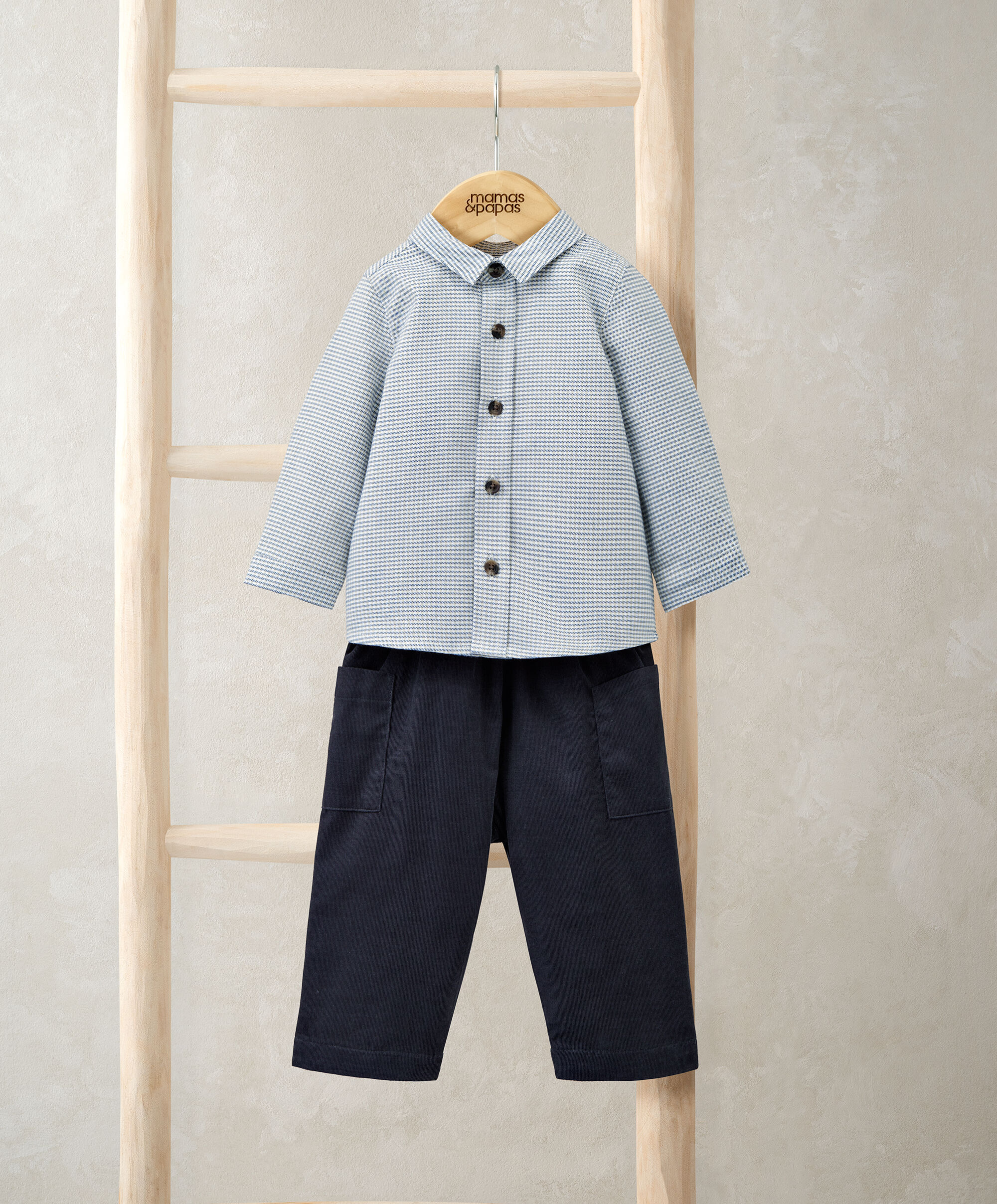 Check Shirt &amp; Blue Cord Trousers Set (2 Pieces)