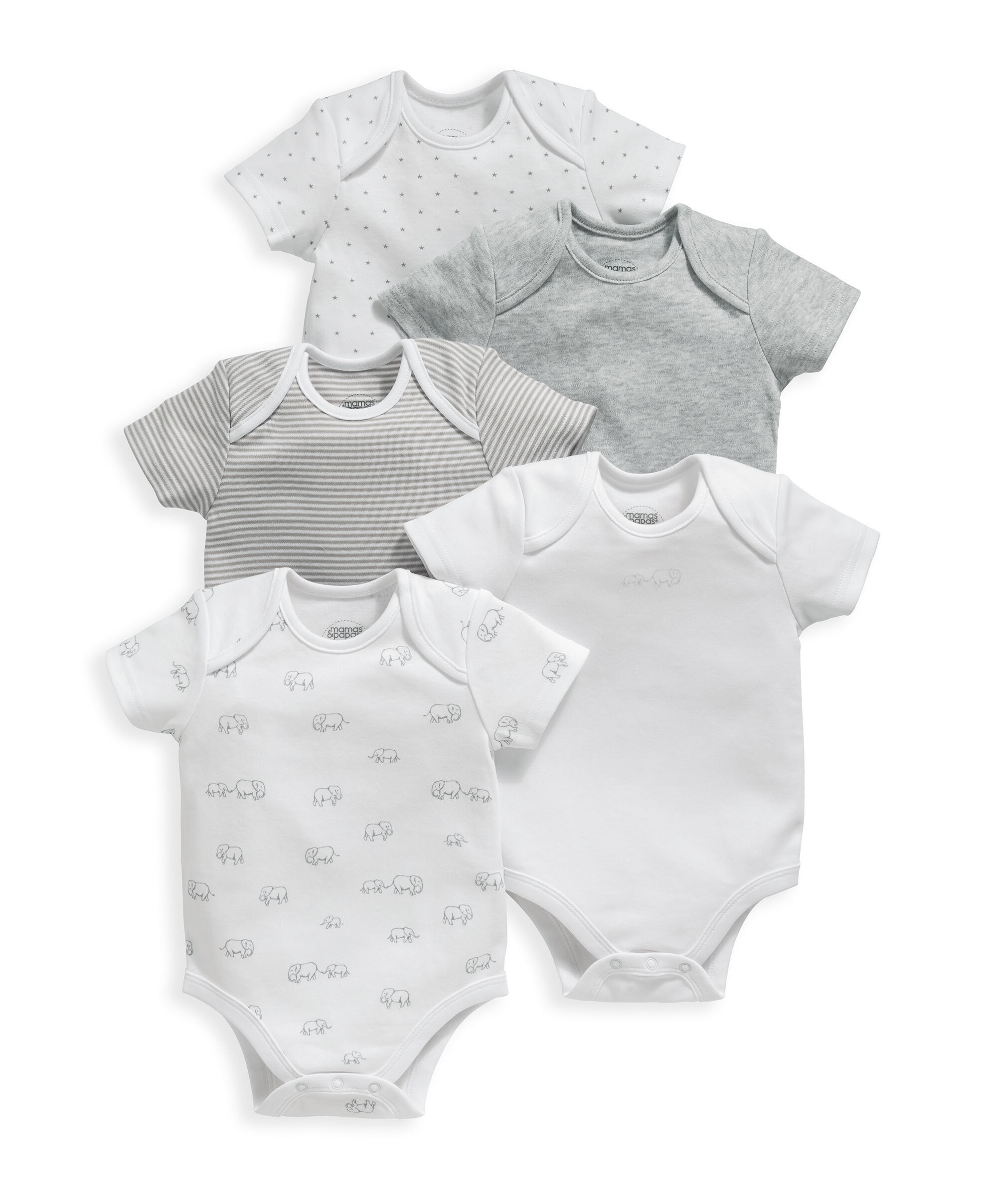 5 Pack Elephant Short Sleeved Bodysuits image number 1