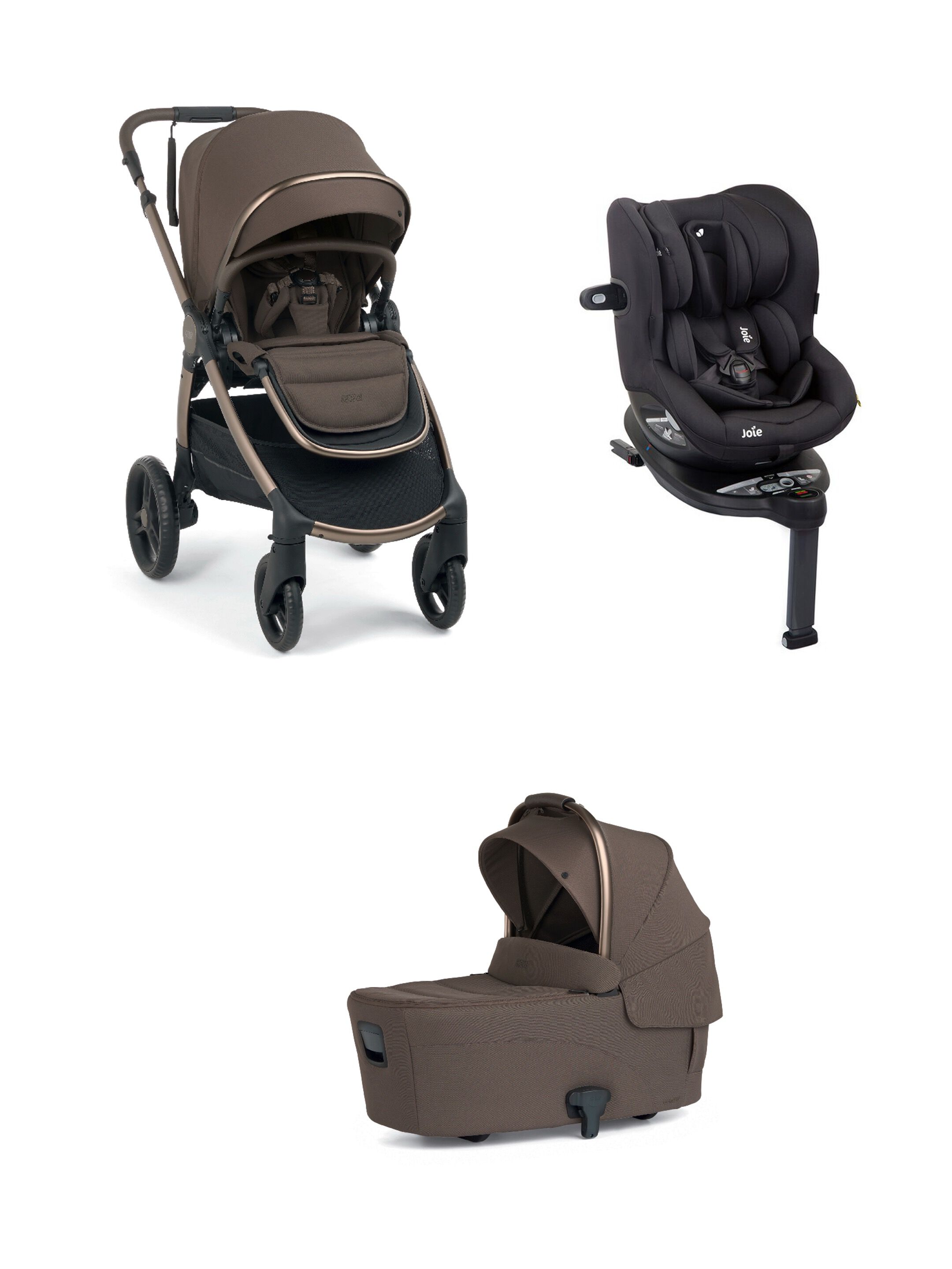 Ocarro 2 Pushchair and Carrycot Bundle with Joie i-Spin 360 Car Seat (3 Pieces) Coal - Crema image number 1