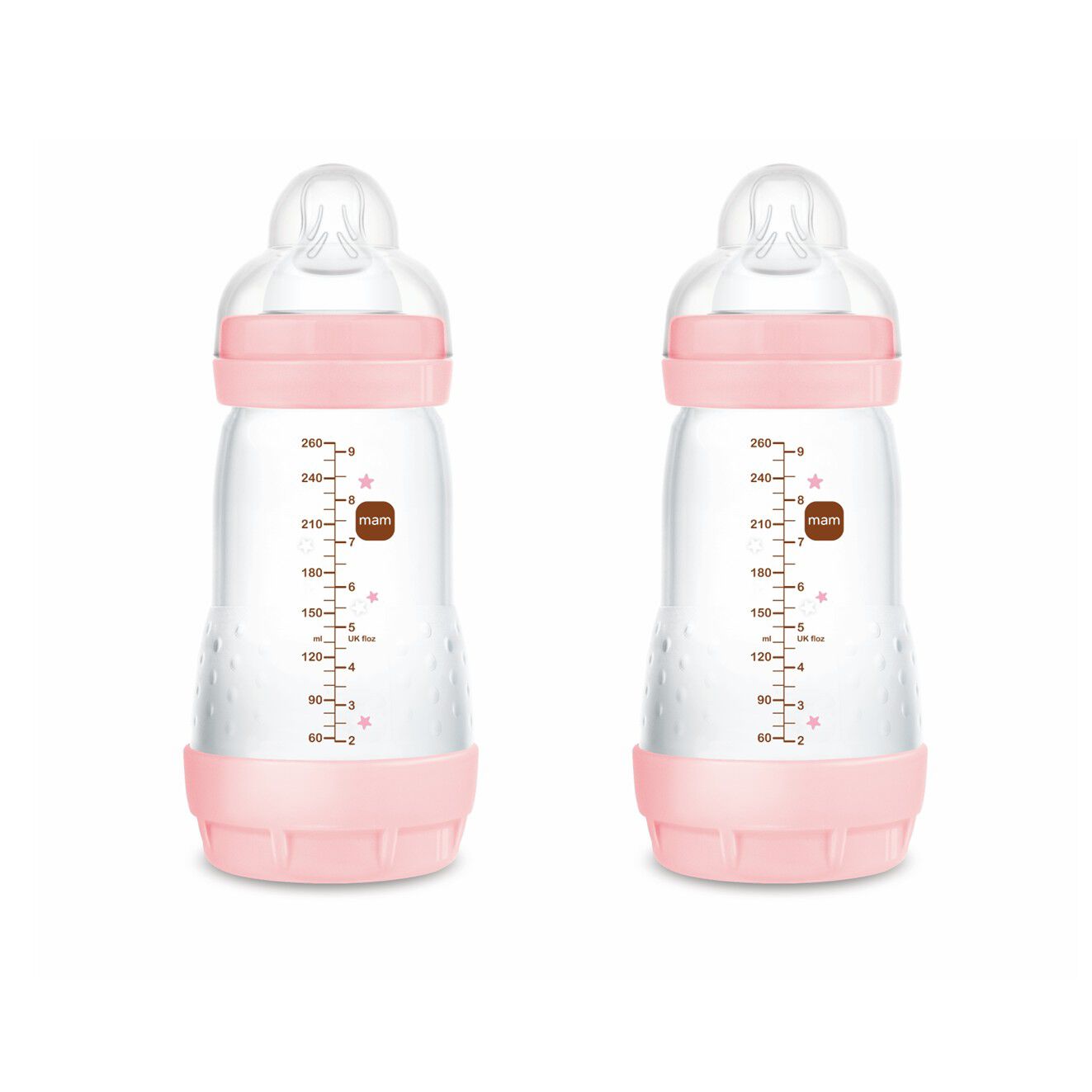 Mam Baby Easy Start Anticolic  Silicone Bottle - 2 M+ | Sealife Pink & Beige - 260 Ml -  Pack of 2 image number 1