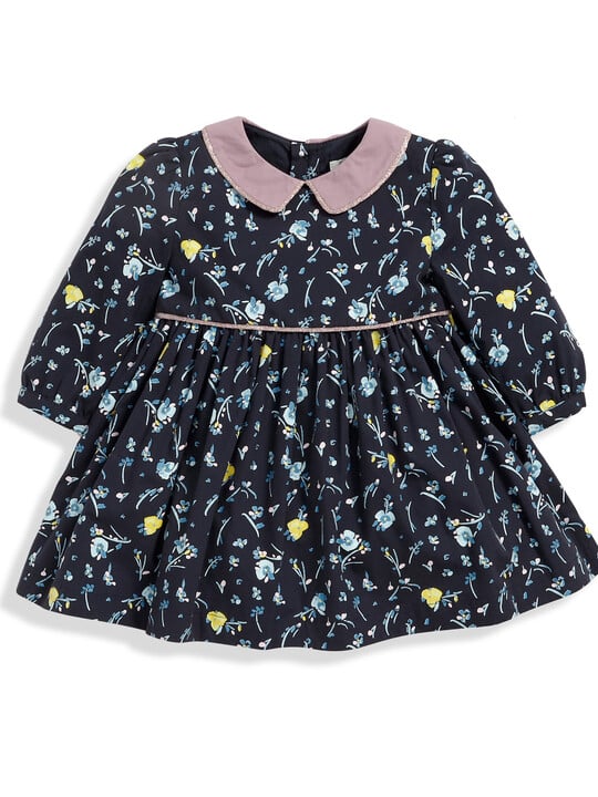 Floral Print Cotton Dress with Collar Navy- 2-3 yrs image number 1