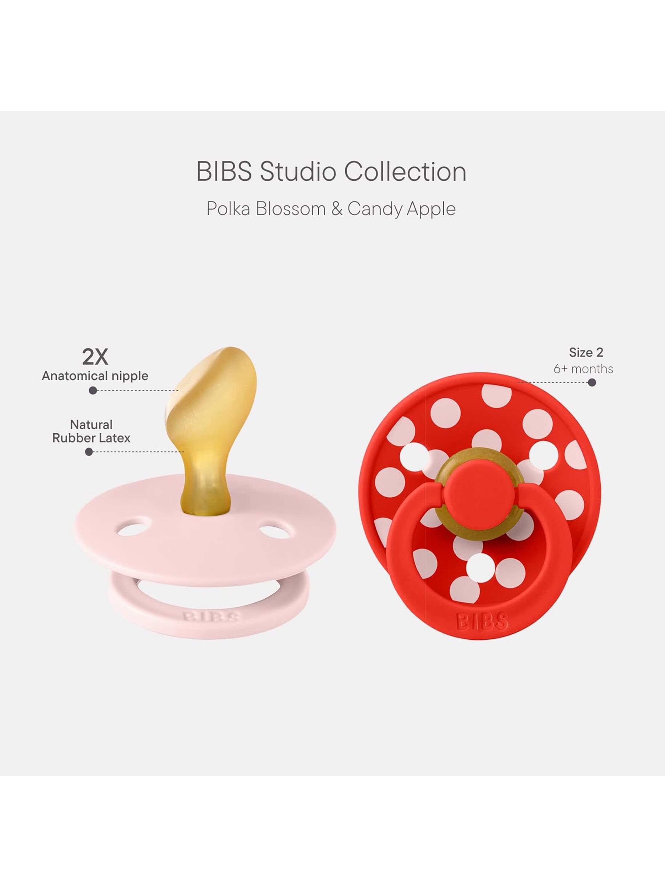 BIBS Pacifier Colour 2 PACK Anatomical Latex Size 2 Vanilla/Candy Apple image number 2