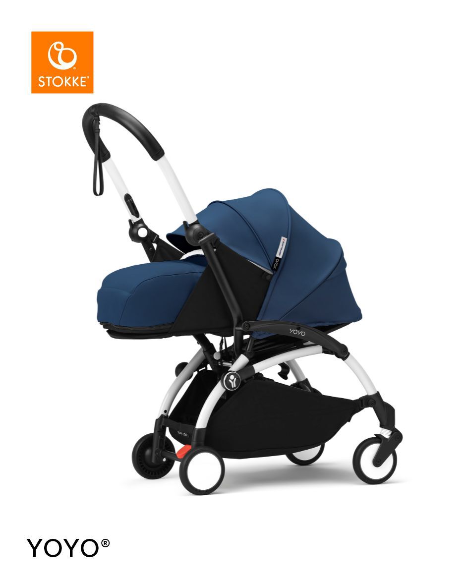 Stokke YOYO3 White Frame with 0+ Newborn Pack - Air France Blue & Cup Holder (3 Pieces)