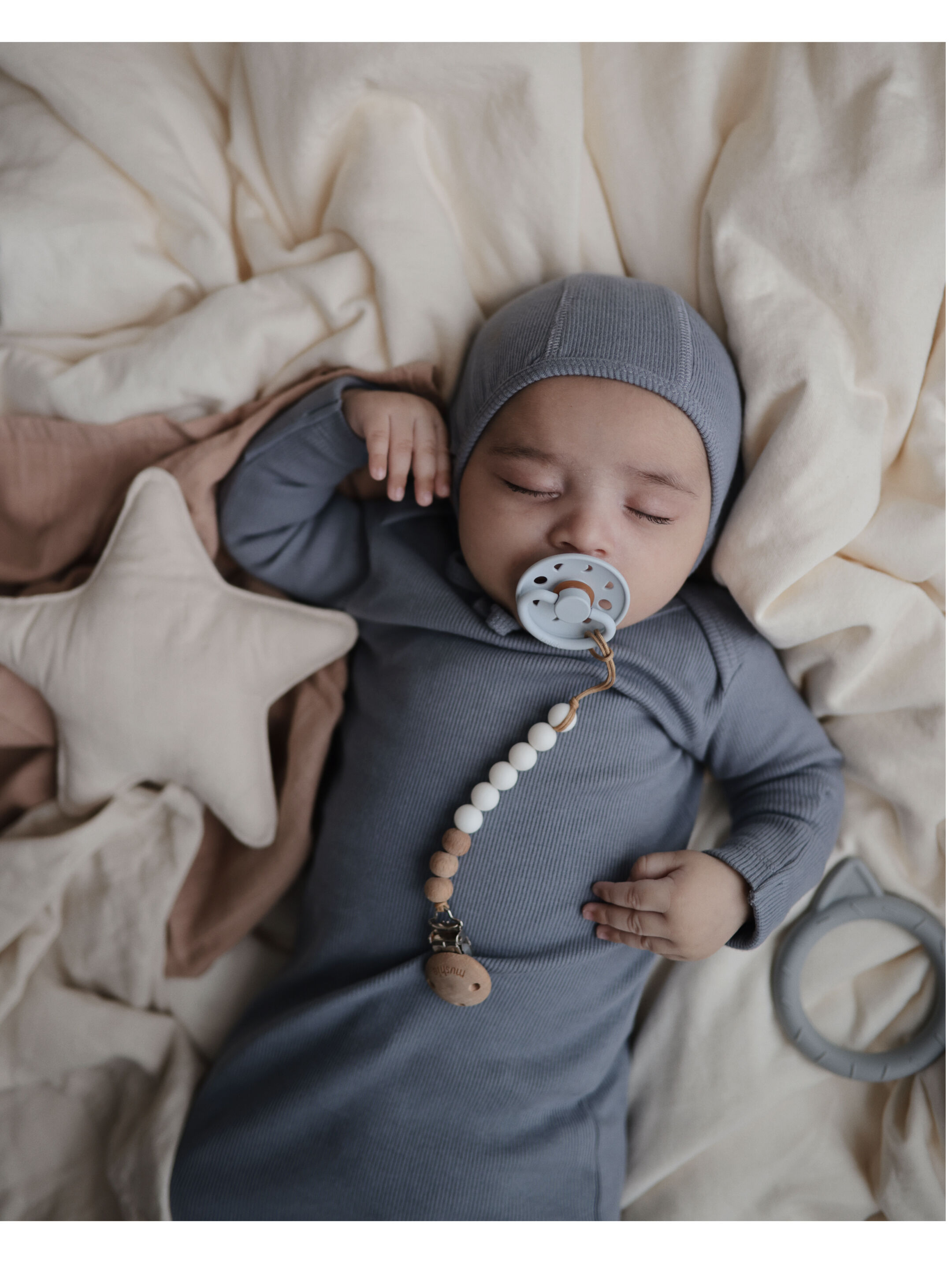 FRIGG Moon Phase Silicone Baby Pacifier 6-18M 2-Pack Stone Blue Night/Cream Night - Size 2 image number 7