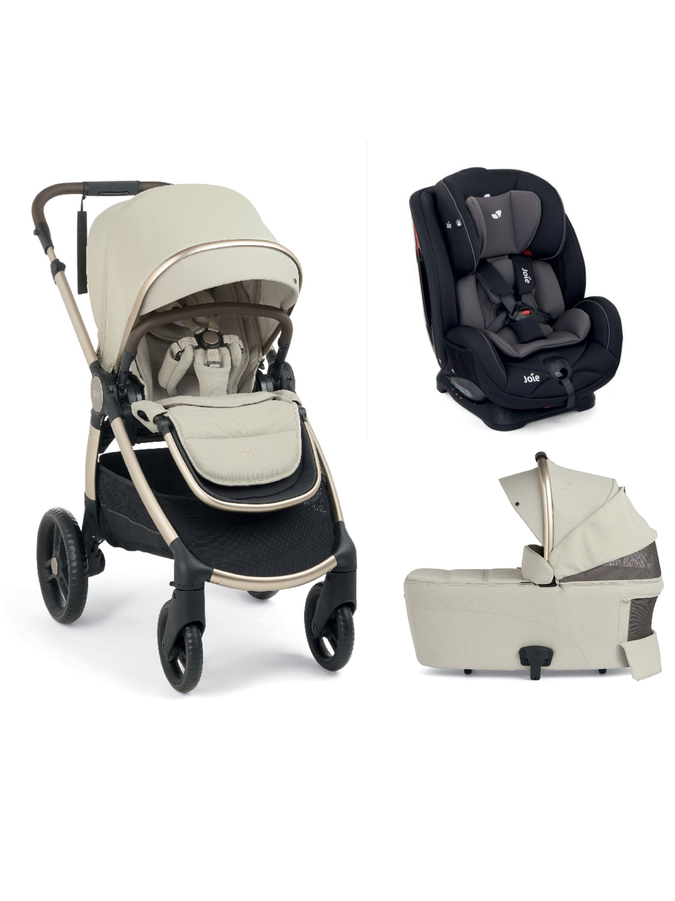 Ocarro 2 Pushchair and Carrycot Bundle with Joie Stages Adjustable Baby to Child Car Seat (3 Pieces) - Eclipse