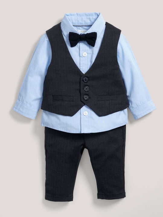 4 PieceWaistcoat Suit Set with Shirt, Bowtie & Trousers Navy- 3-6 months image number 1