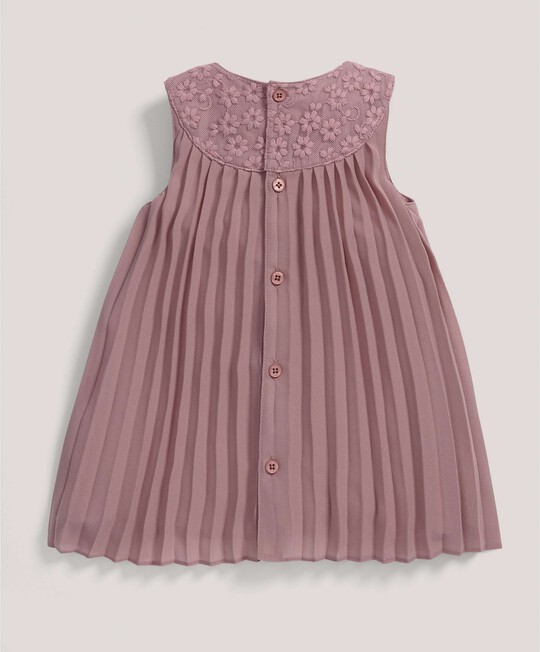 Pleated Dress with Lace Collar Pink- 3-6 months image number 2