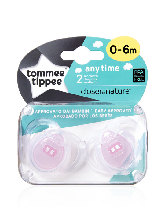 Tommee Tippee Closer to Nature Any Time Soothers 0-6 months (2 Pack) - Pink image number 2