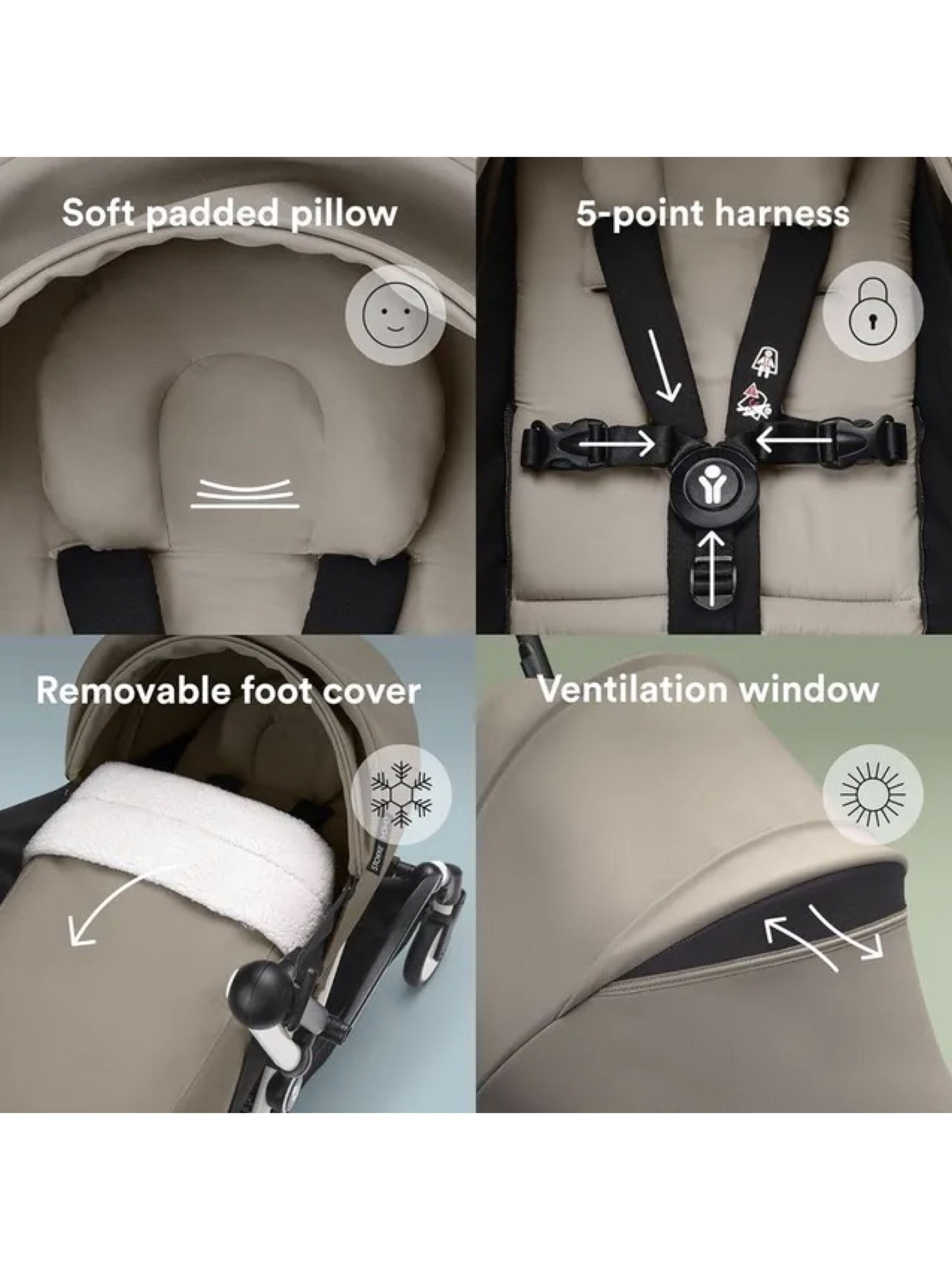 Stokke YOYO3 Full Stroller with Black Frame, 0+ Newborn and 6+ Color Pack - Taupe (3 pieces) image number 4