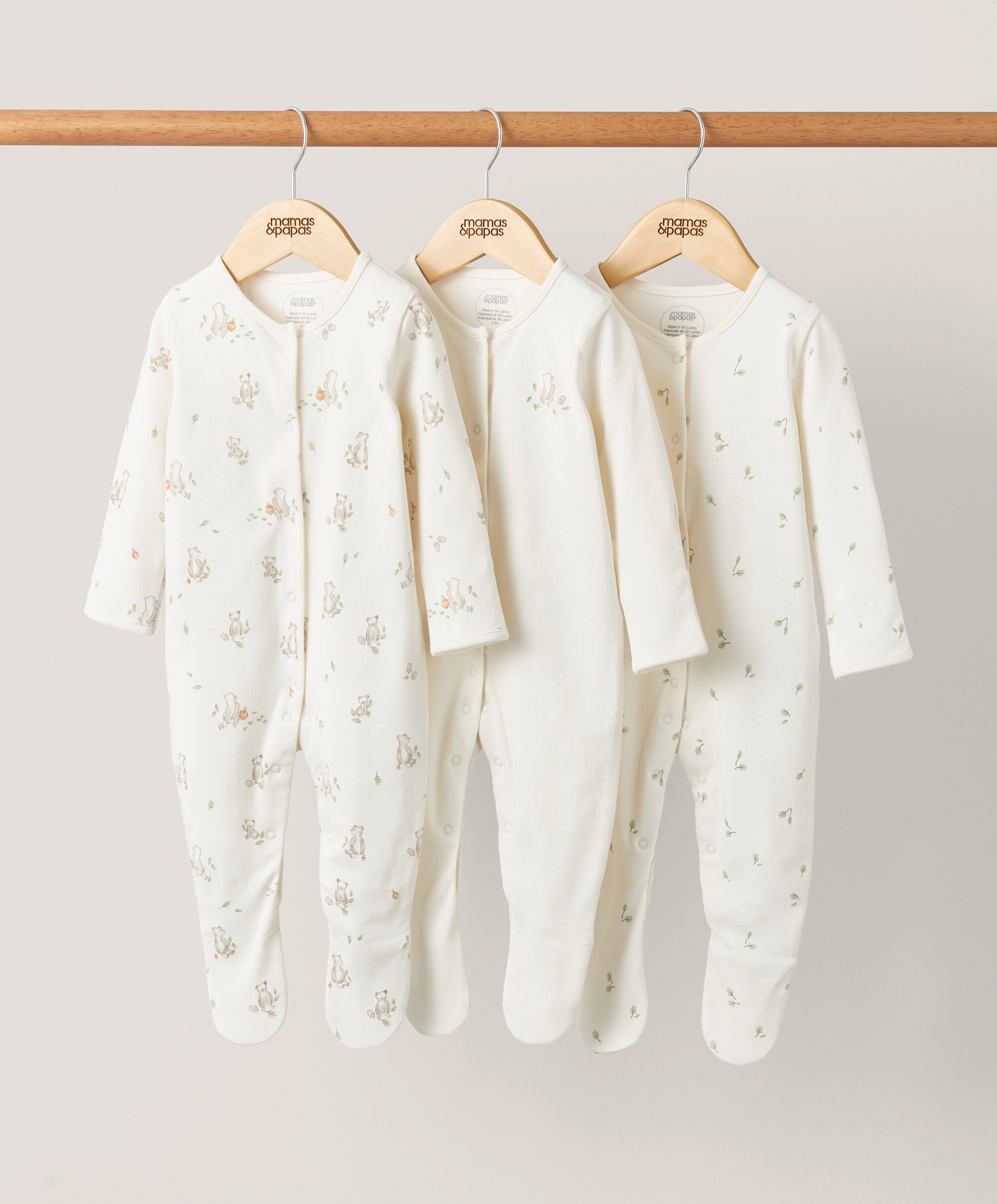 Bear Sleepsuits (Set of 3) - Sand