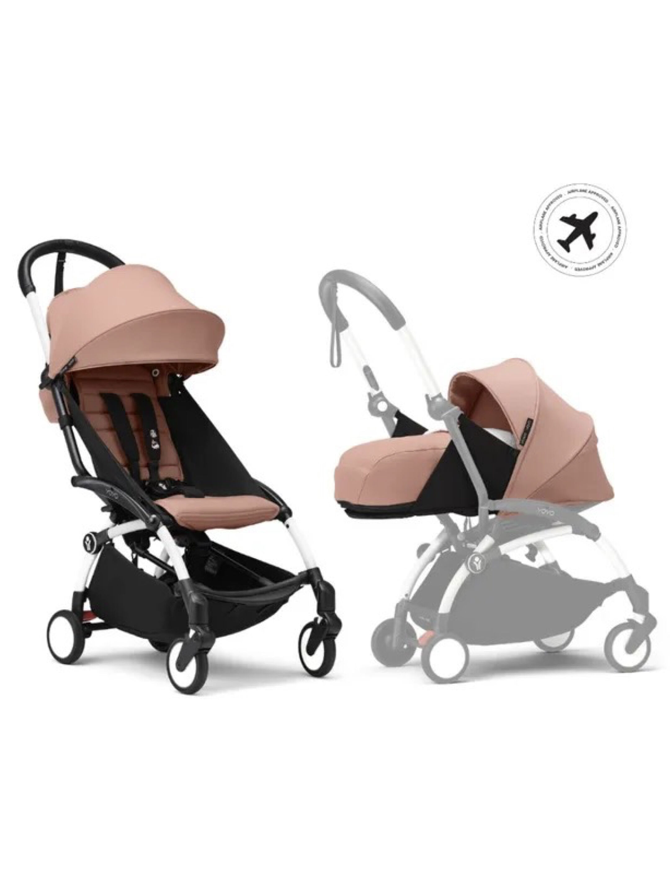 Stokke YOYO3 Full Stroller with White Frame, 0+ Newborn and 6+ Color Pack - Ginger (3 pieces) image number 1