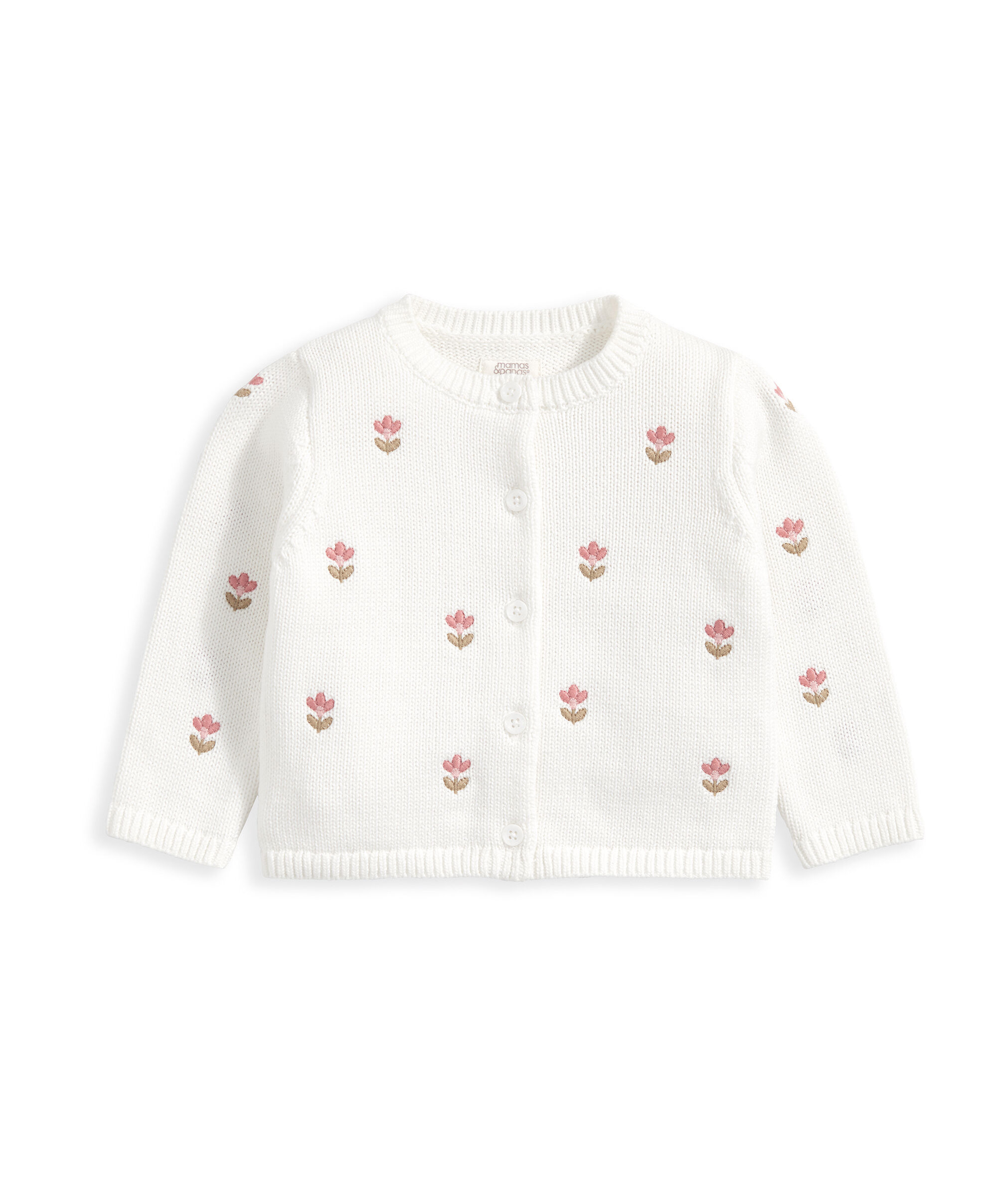 Floral Embroidered Knit Cardigan - White image number 2