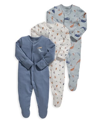 3 Pack Whale Sleepsuits