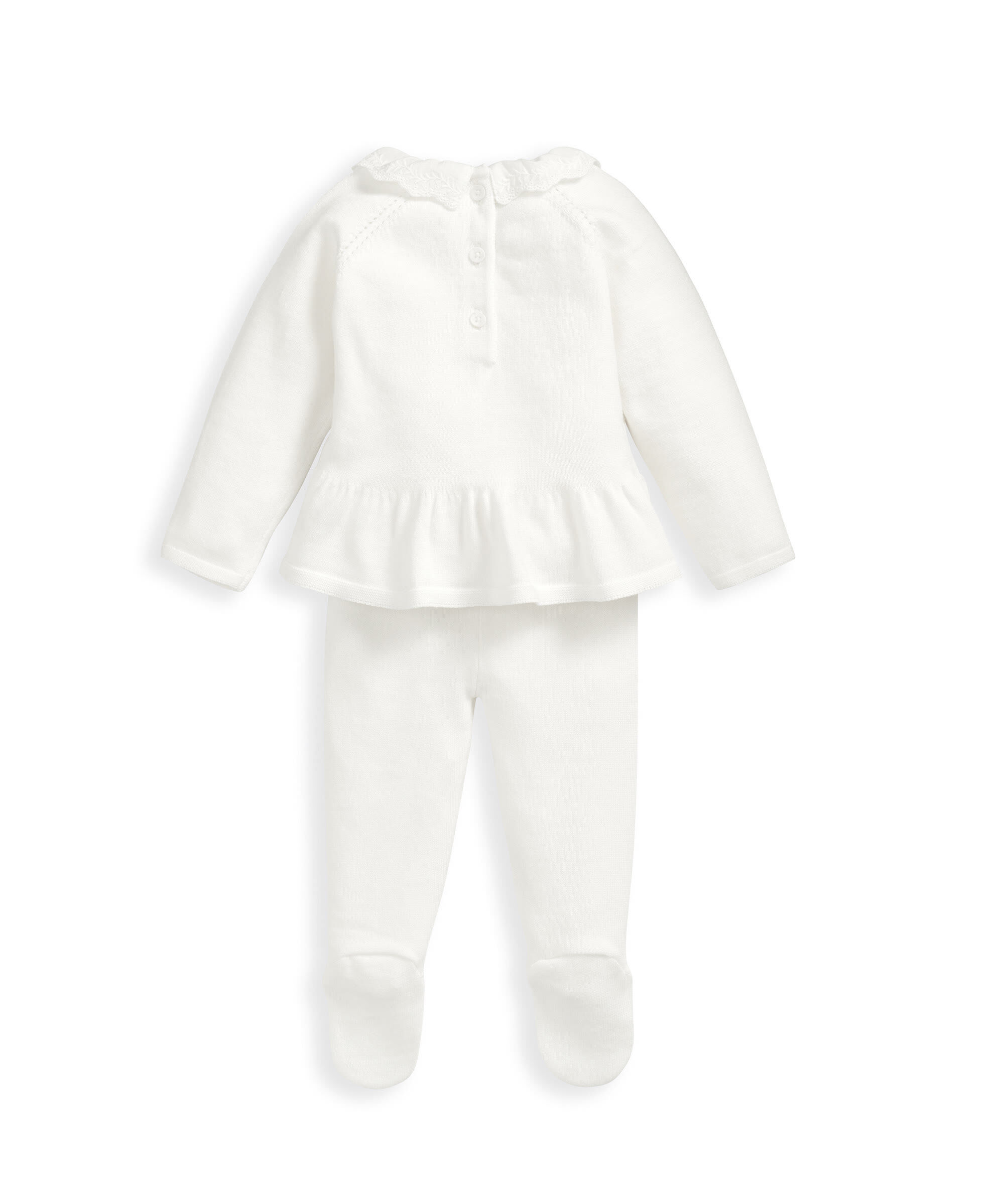 White Frill Knitted Top & Leggings Set image number 3