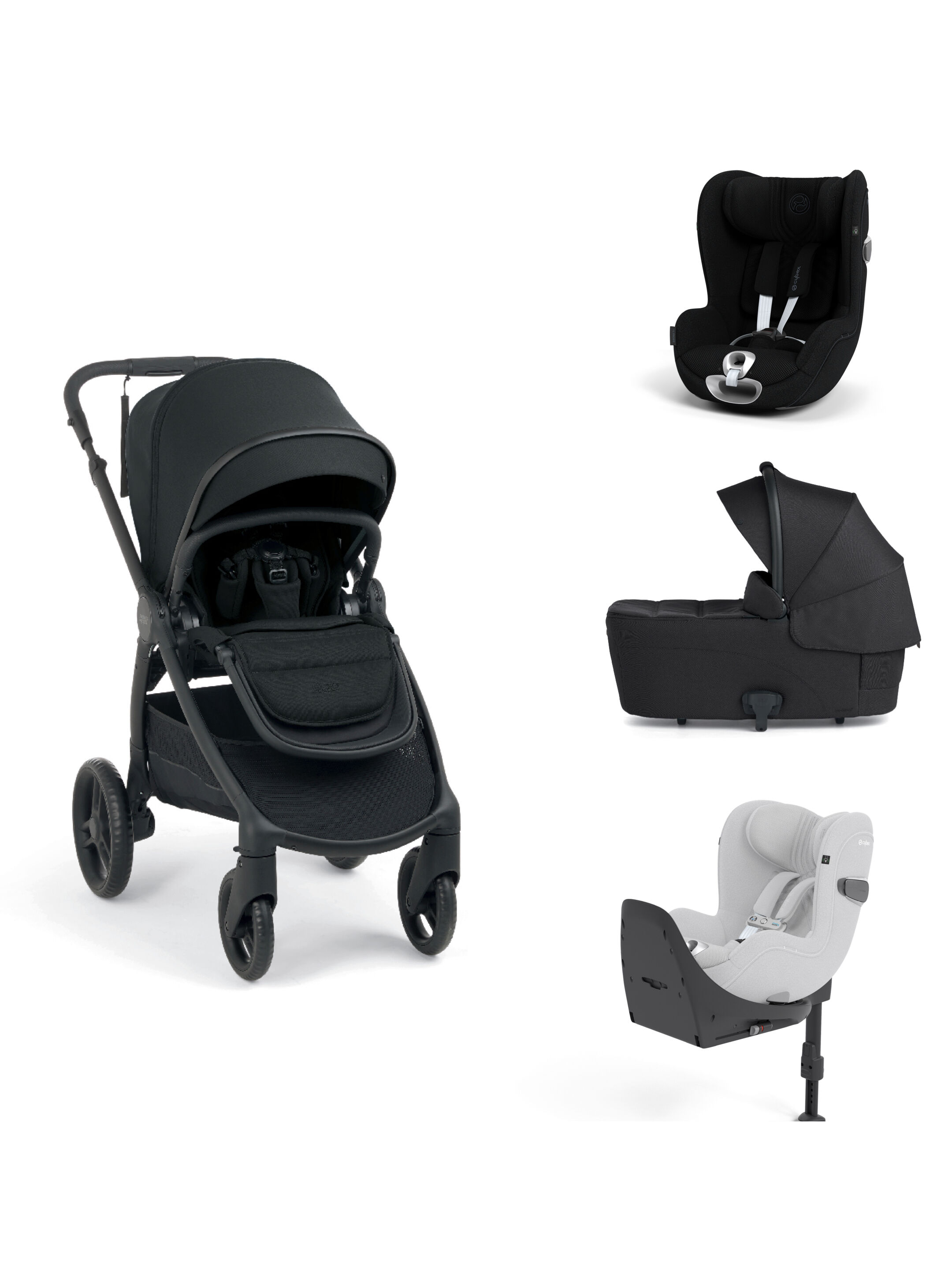 Ocarro 2 Pushchair and Carrycot Bundle with Cybex Car Seat and Base (4 Pieces) - Eclipse image number 1