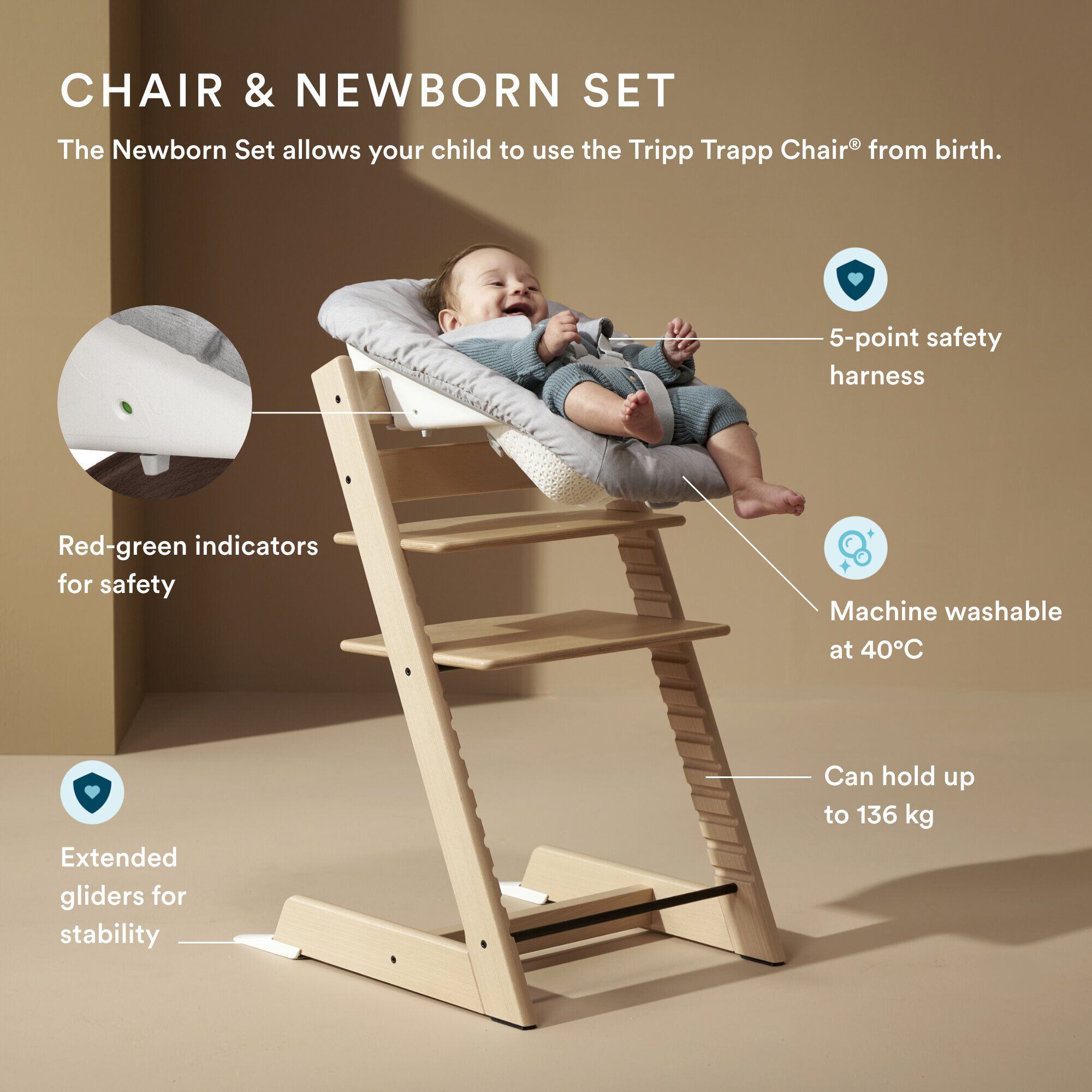 Stokke Tripp Trapp Chair + Baby & Newborn Set Bundle - Natural (3 pieces) image number 3