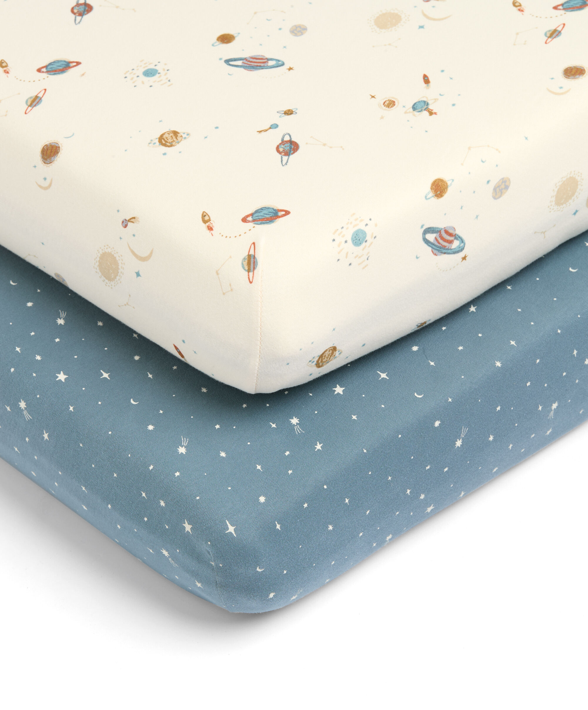 2 Cot/Bed Fitted Sheets - Planet/Blue star image number 5