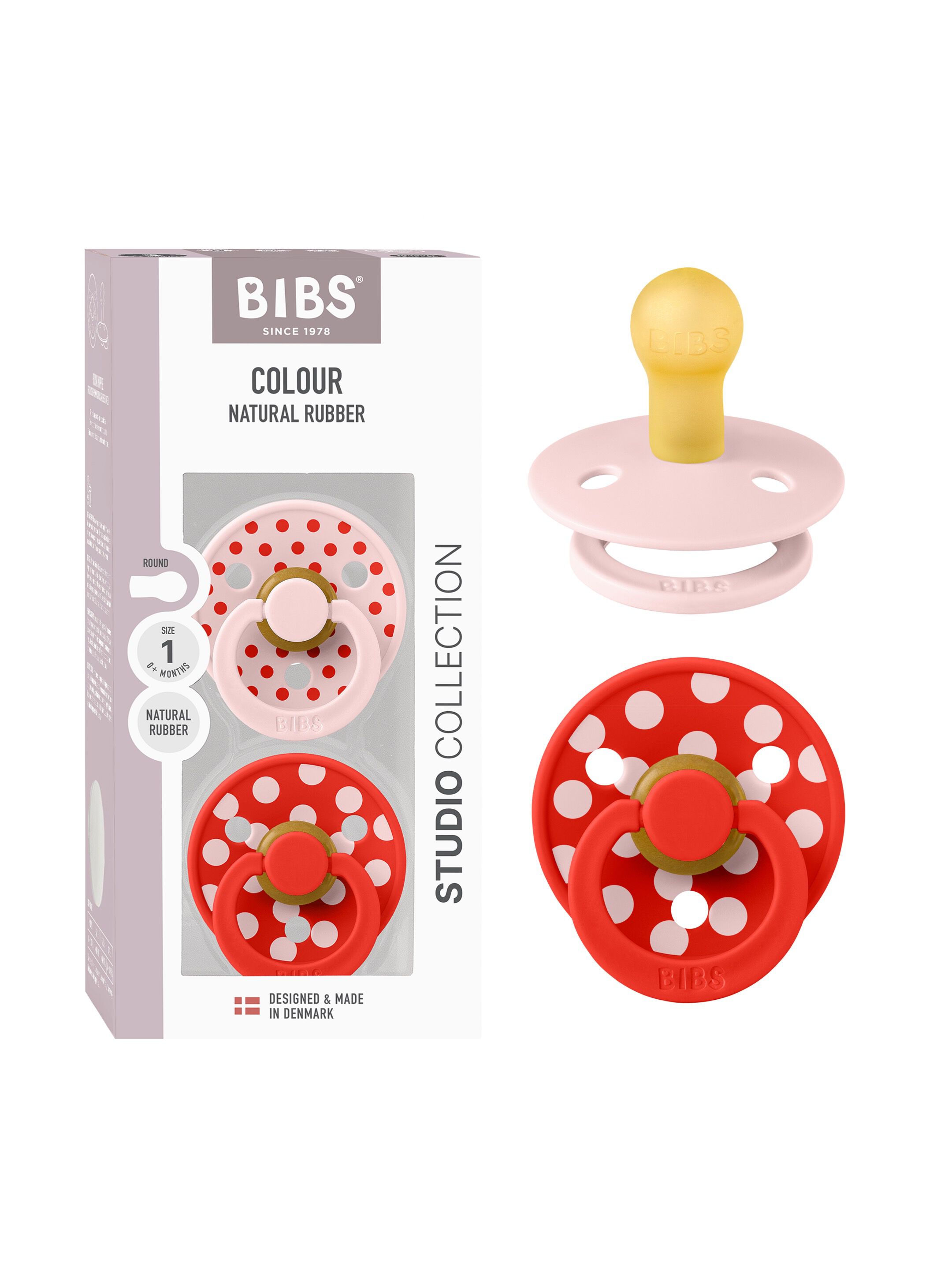 BIBS Pacifier Studio Colour 2 Pack Polka Latex Size 1 Blossom Candy Apple image number 1