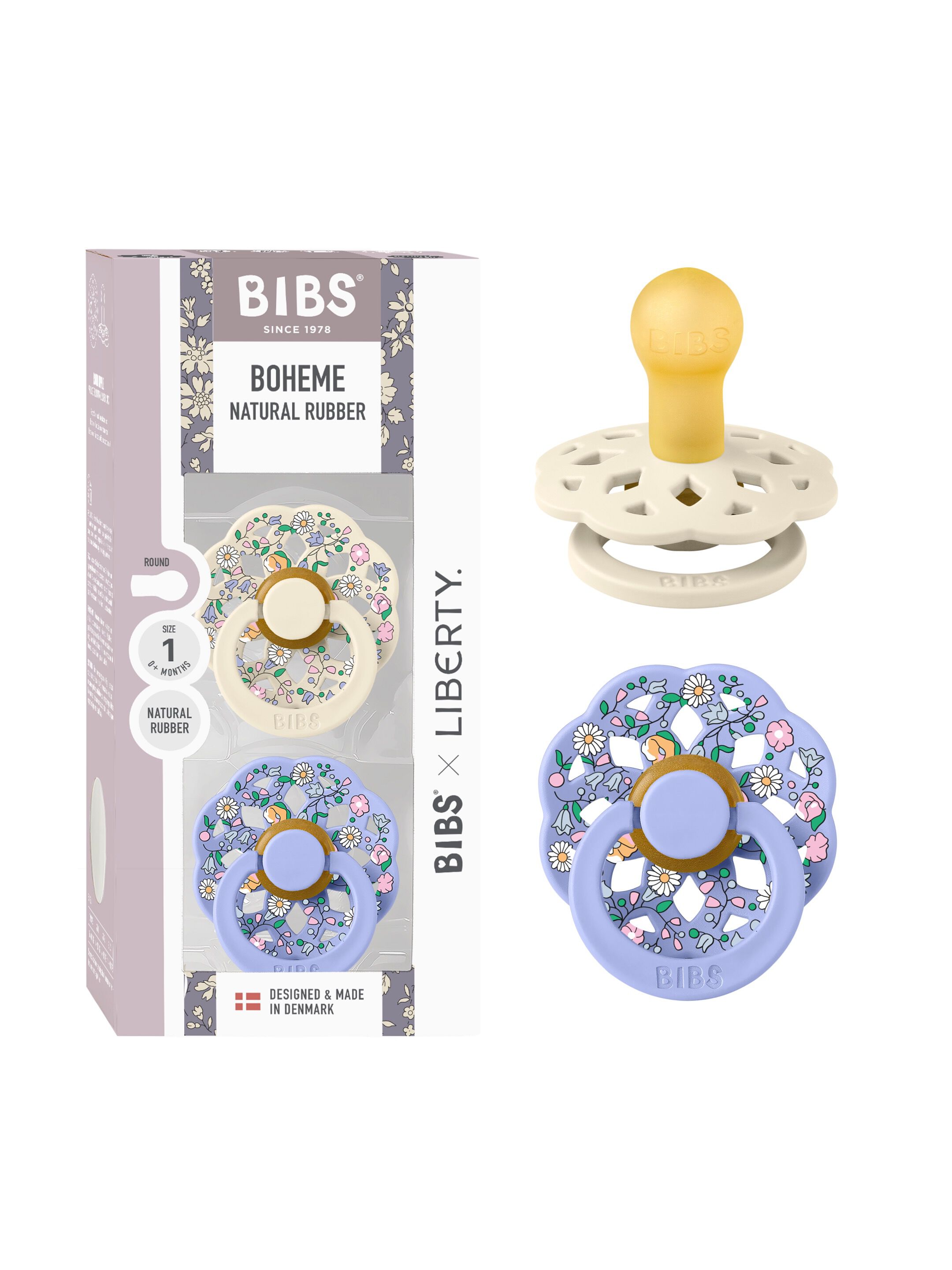 BIBS X Liberty Pacifier Boheme 2 Pack Chloe Meadow Latex Size 1 Ivory Mix image number 1
