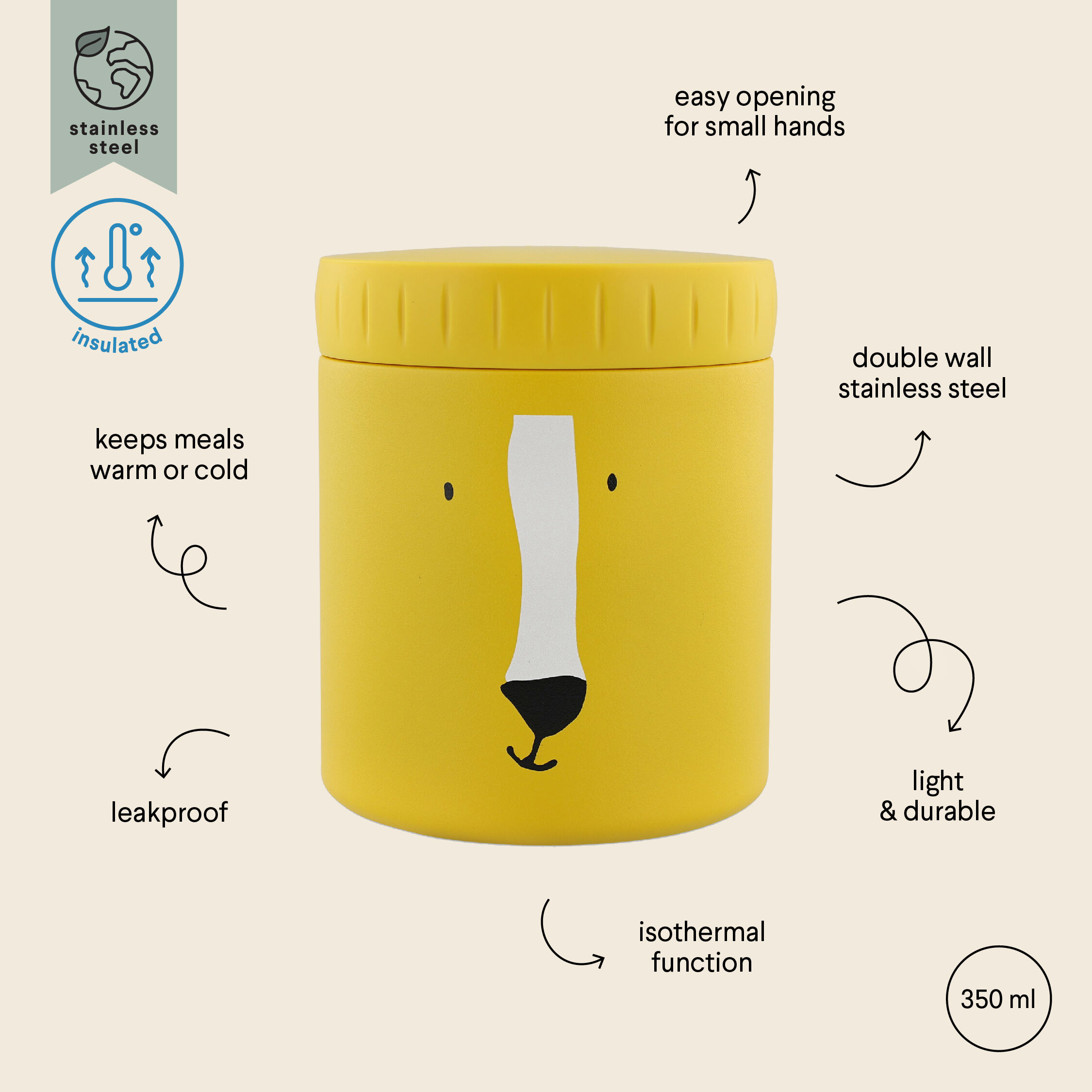Trixie Insulated Food Jar (350ml) Mr. Lion - Yellow image number 3