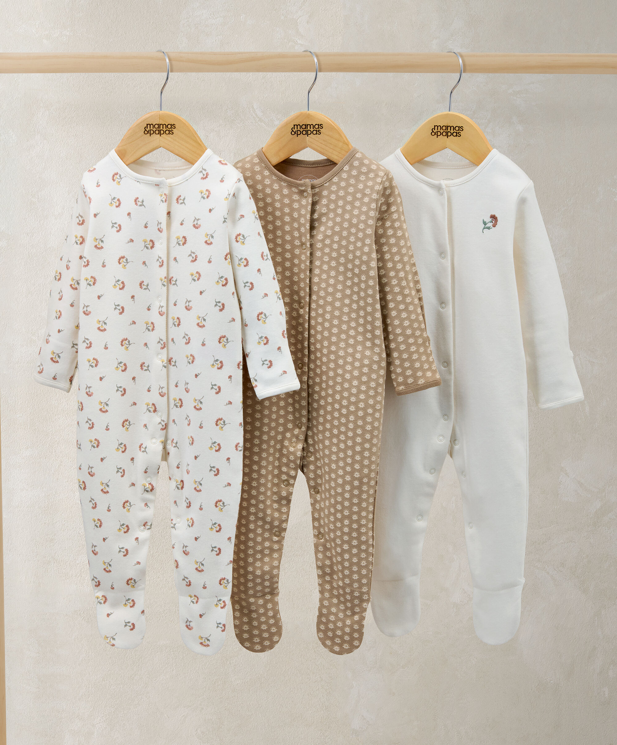 Sleepsuits (Pack of 3) - Floral Woodblock