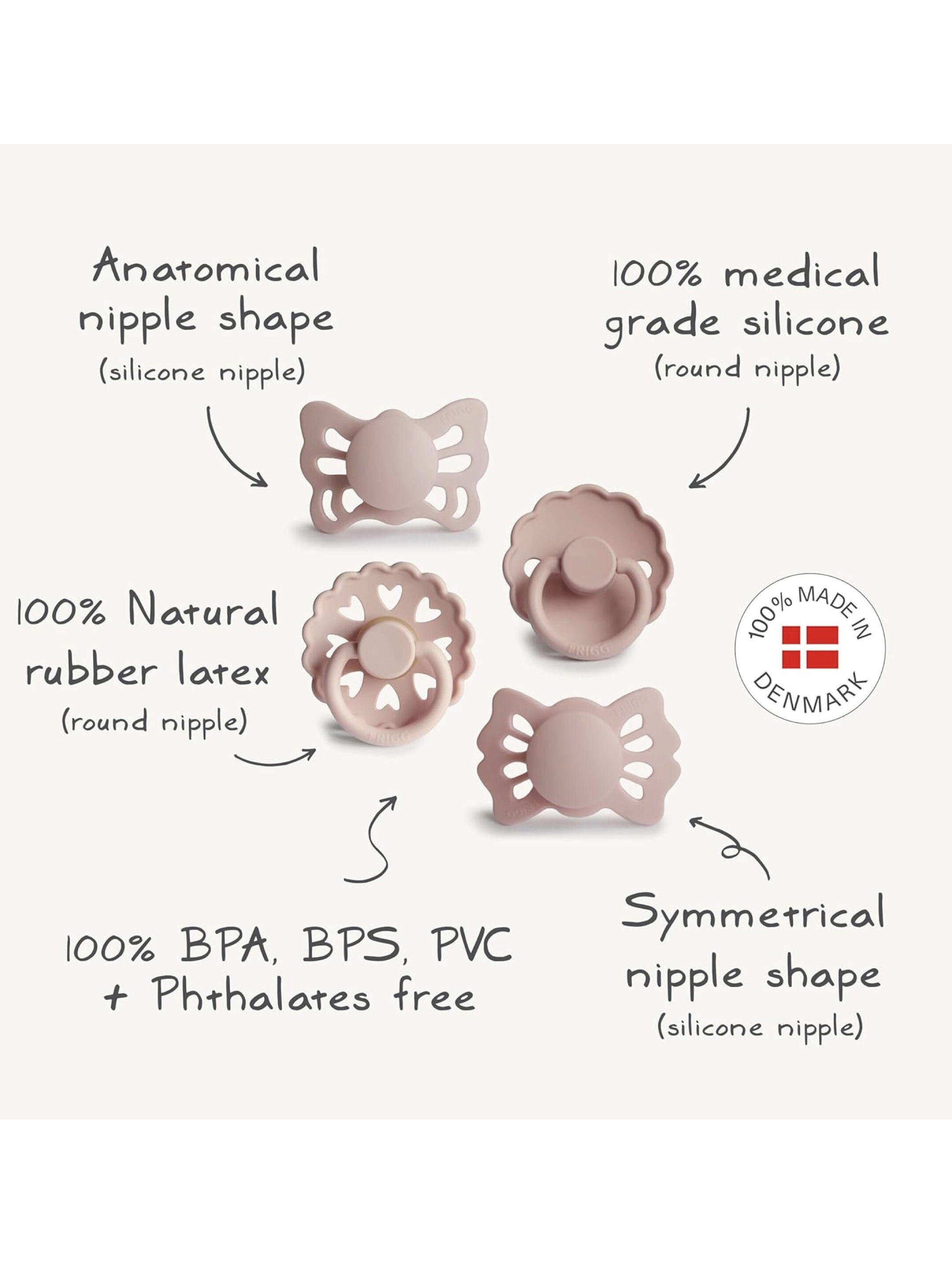 FRIGG Baby's First Pacifier 4-pack - Floral heart - Blush 0-6M - Size 1 image number 8