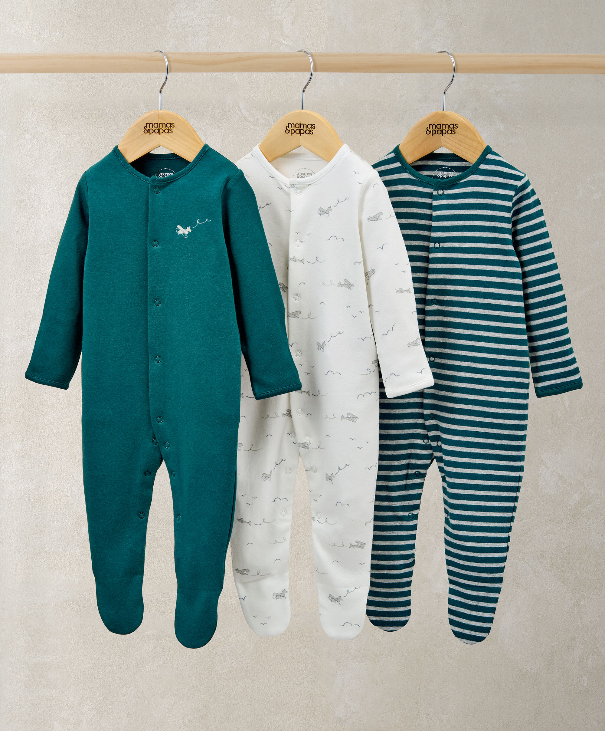 Sleepsuits (Pack of 3) - Planes Stripe