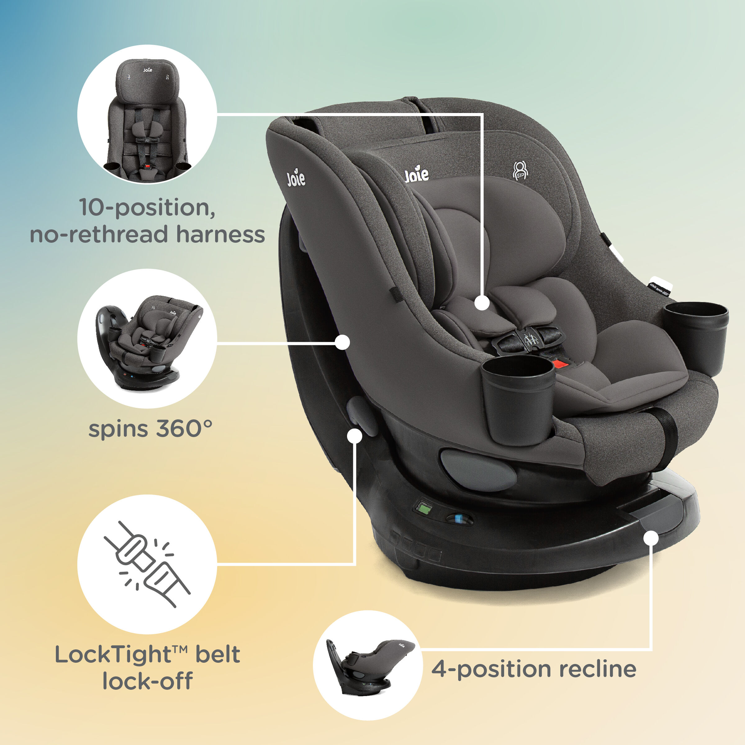 Joie CHILI SPIN 360 Car Seat - Thunder (Birth to 4 years) image number 6