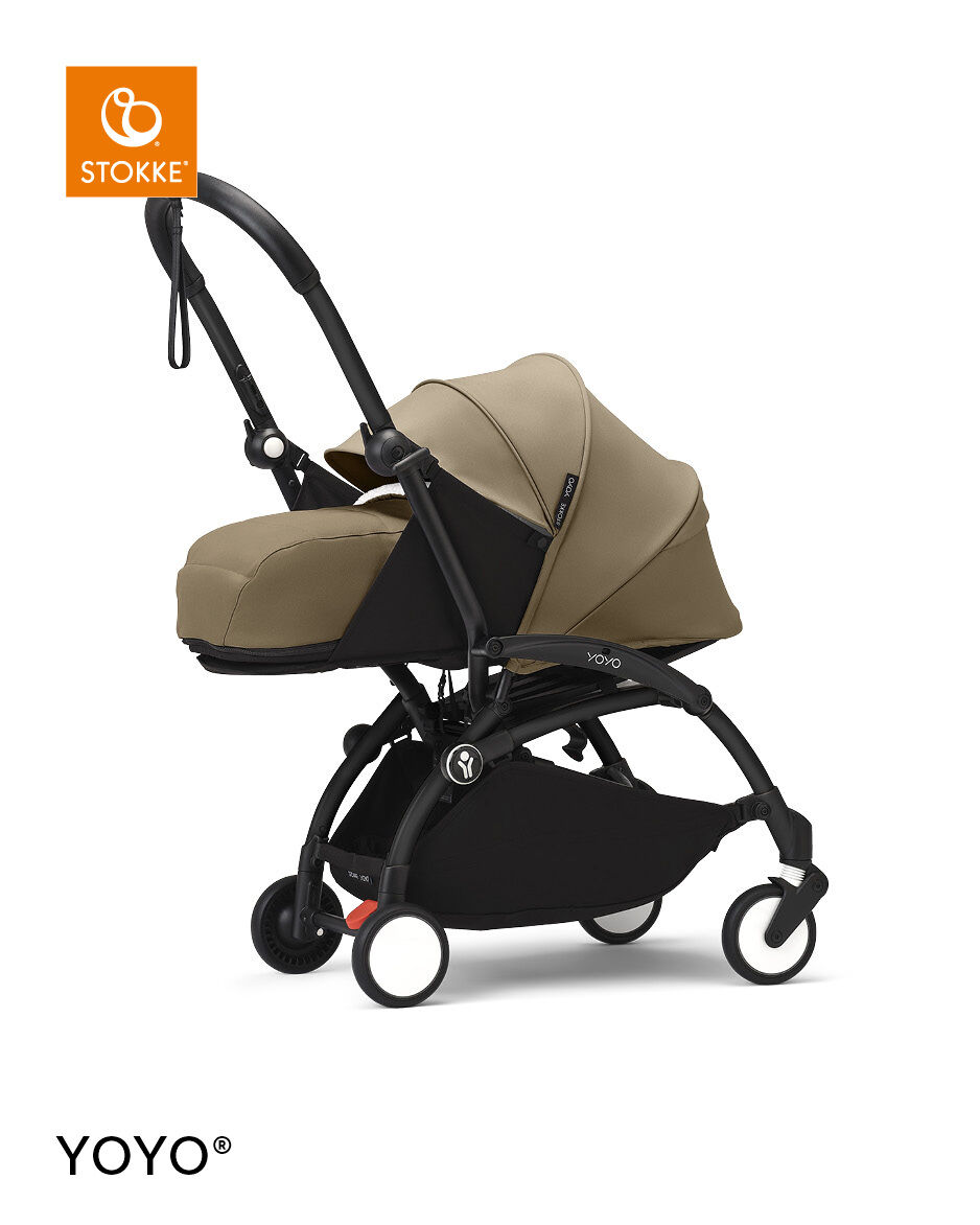 Stokke YOYO3 Black Frame with 0+ Newborn Pack - Toffee & Cup Holder (3 Pieces)
