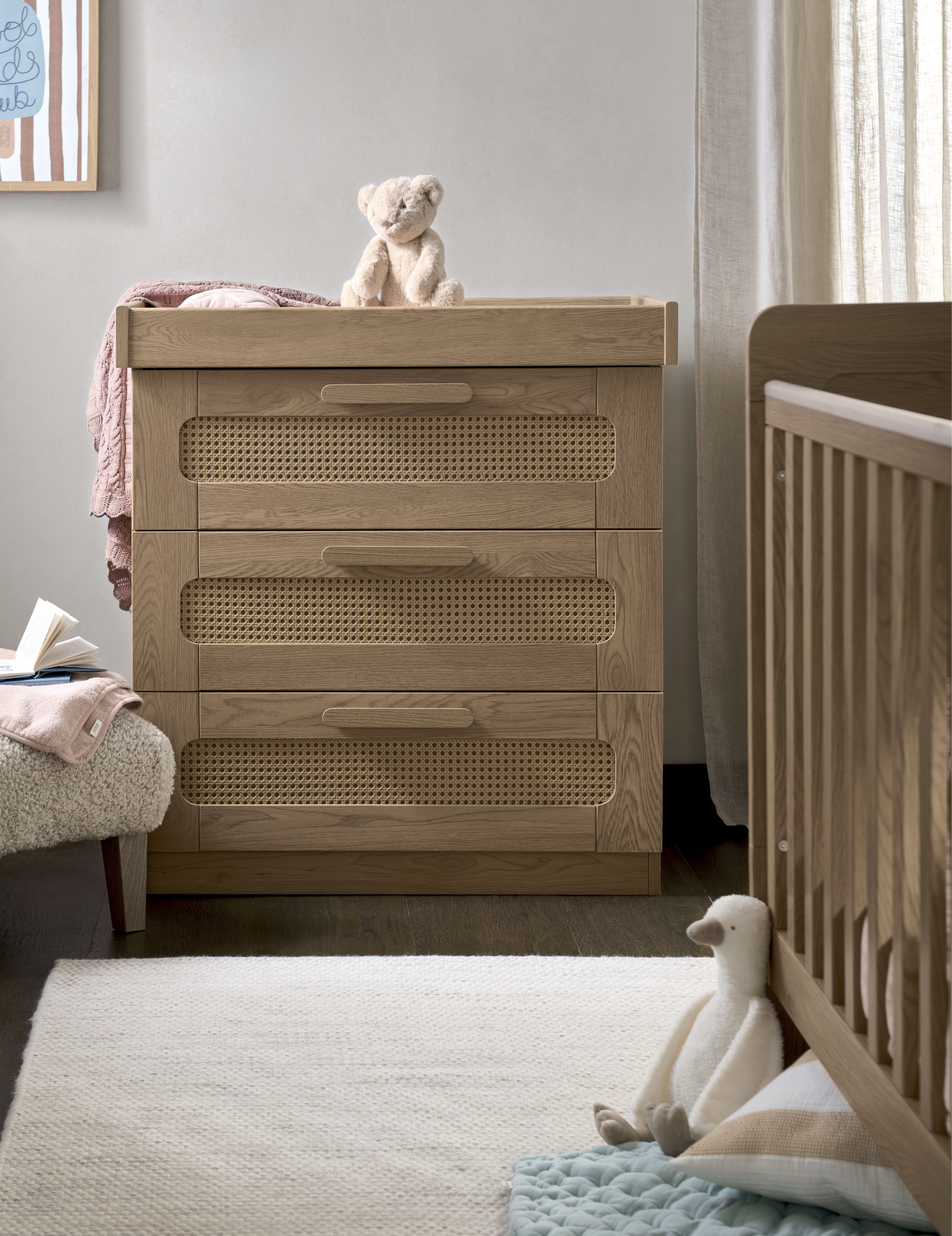 Esna 3 Piece Cotbed Set with Dresser Changer & Wardrobe - Rattan image number 3